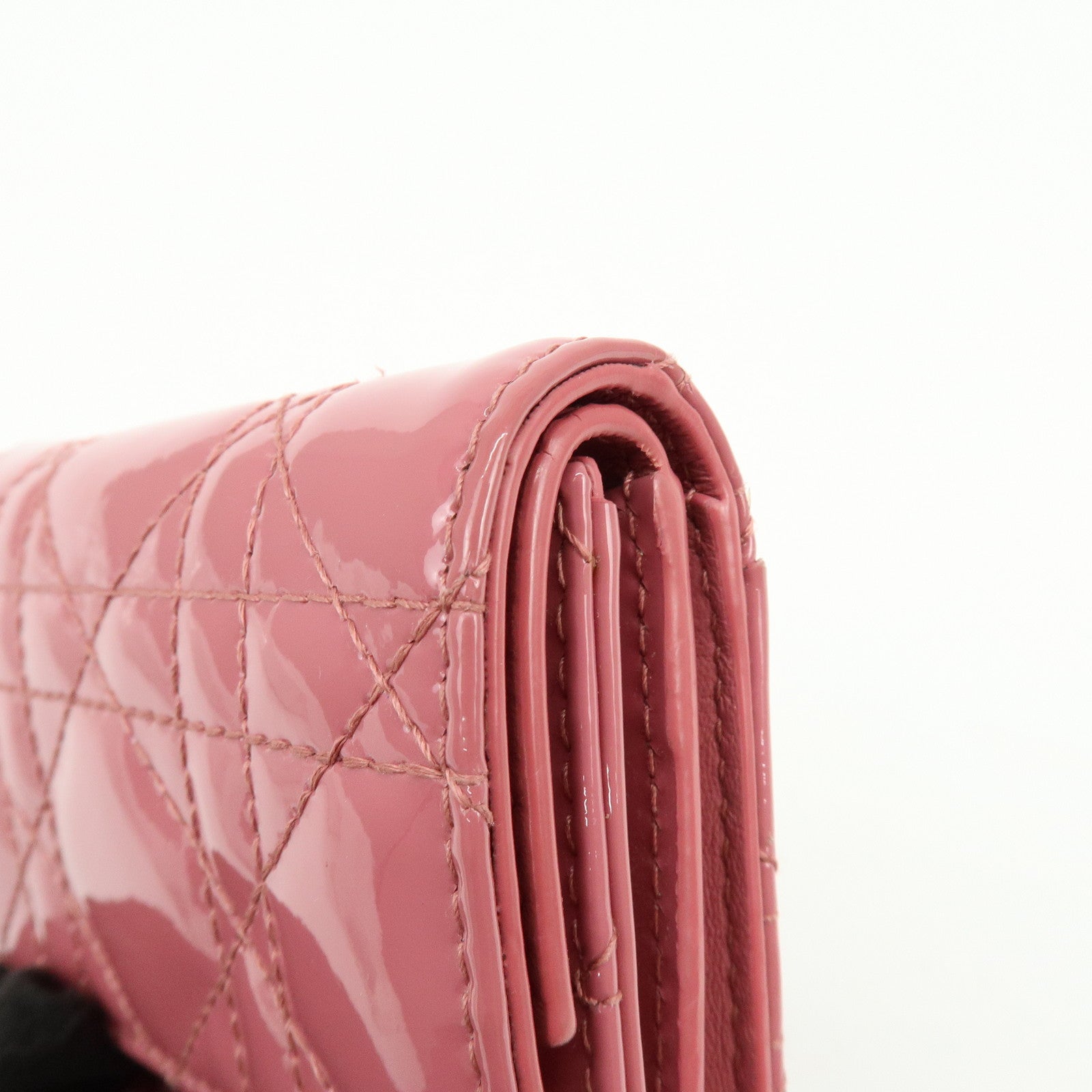 Christian Dior Canage Patent Leather Compact Wallet Pink