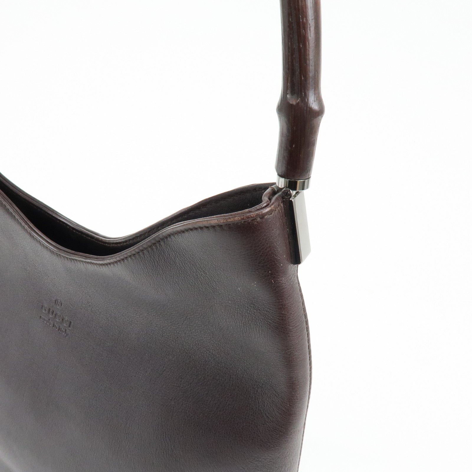 GUCCI Bamboo Leather Shoulder Bag Hand Bag Dark Brown 001・3244