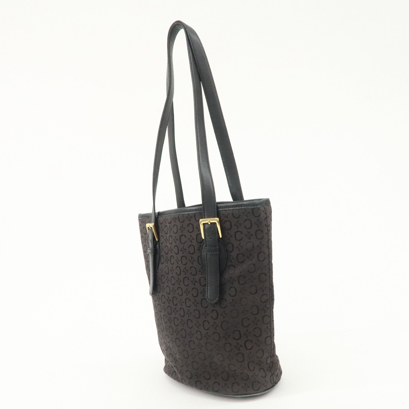 CELINE C Macadam Canvas Leather Tote Bag Shoulder Bag Black