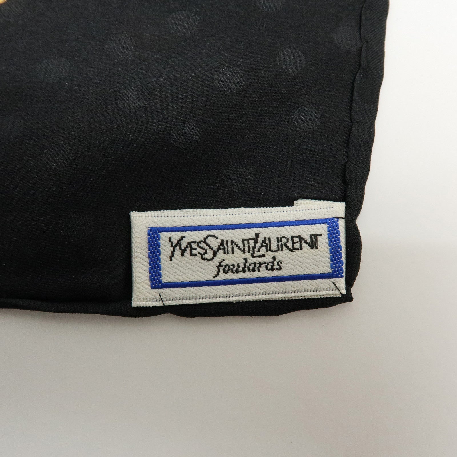SAINT LAURENT PARIS Silk 100% Scarf Jewelry Poka Dots Black Yellow