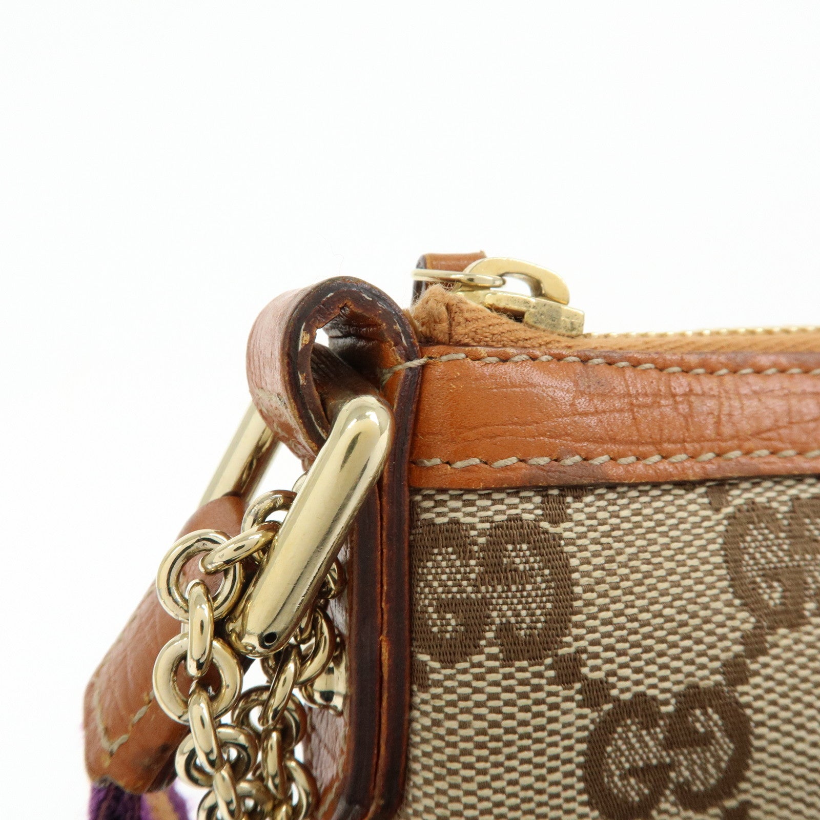 GUCCI Sherry GG Canvas Leather Pouch Hand Bag Beige Camel 152507