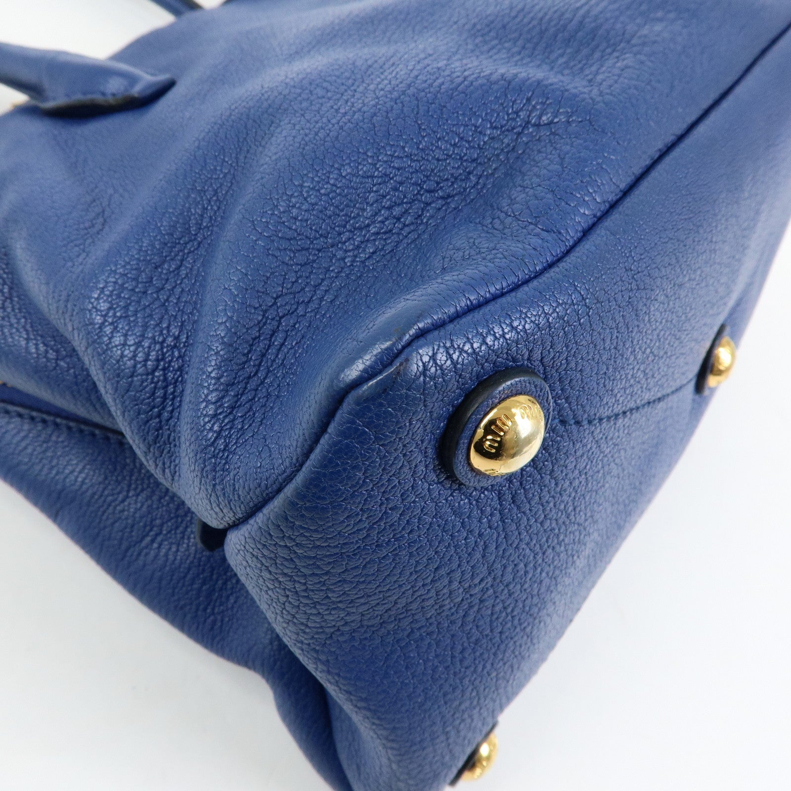 MIU MIU Madras Leather 2Way Bag Hand Bag Shoulder Bag Blue RL0097