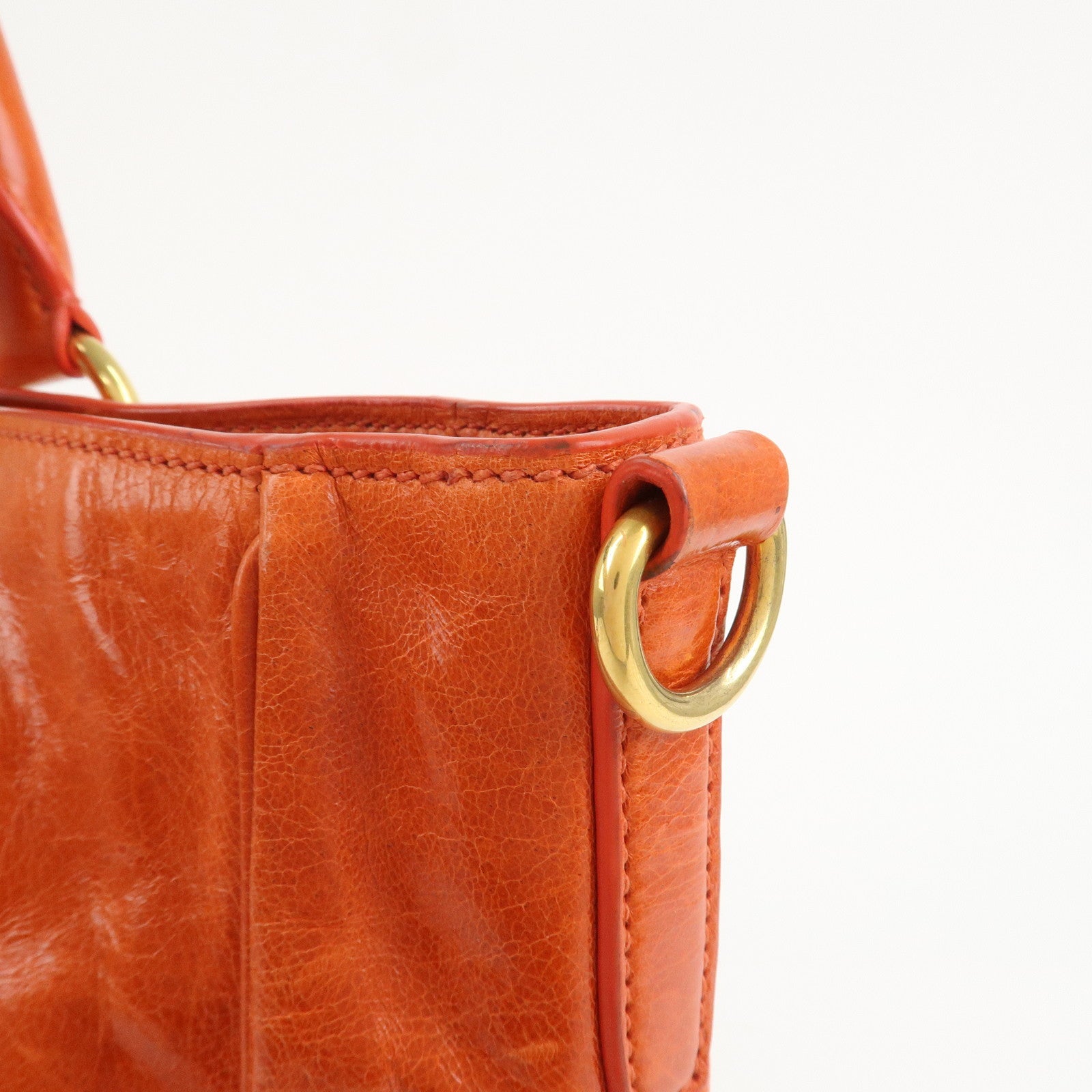 PRADA Logo Leather 2Way Bag Hand Bag Shoulder Bag Orange BN2326