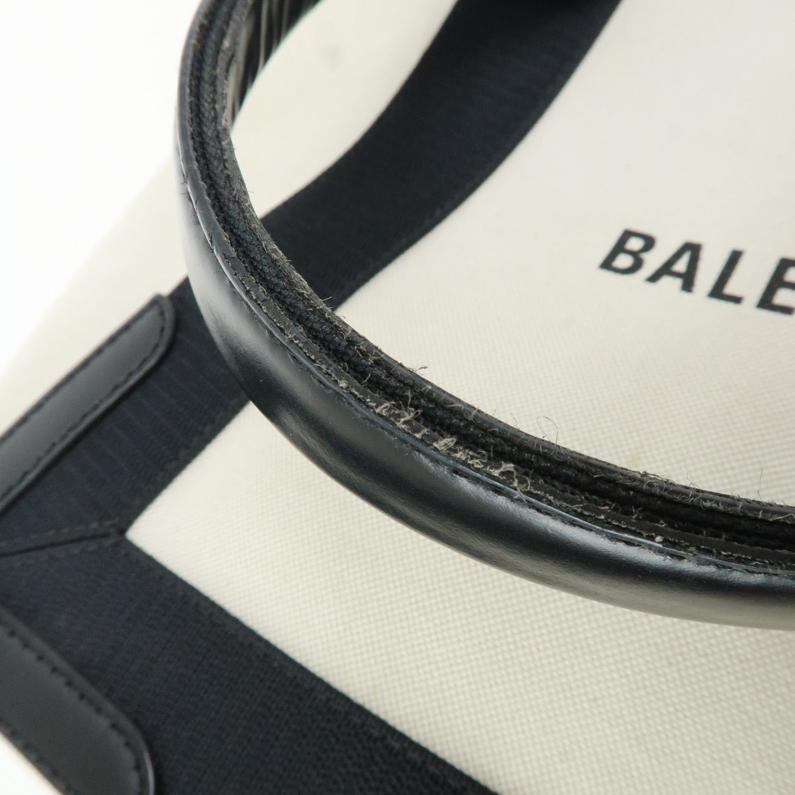 BALENCIAGA Navy Cabas Small Canvas Leather Tote Bag Ivory 339933