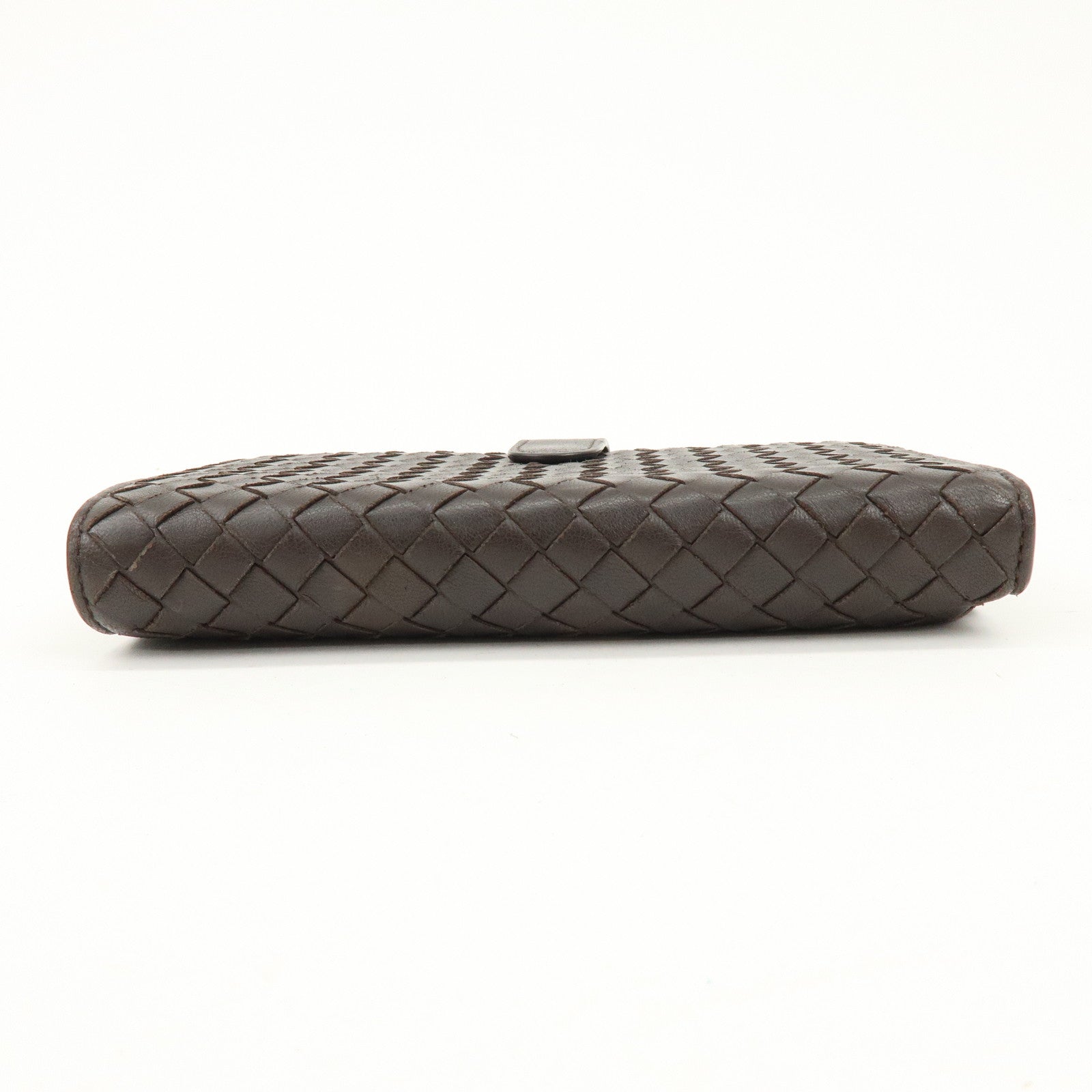 BOTTEGA VENETA Intrecciato Leather Bi-fold Long Wallet Dark Brown