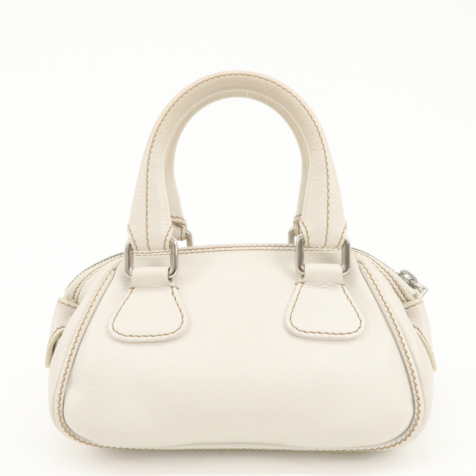 CHANEL Leather Mini Boston Bag Hand Bag Tassel Ivory A23050