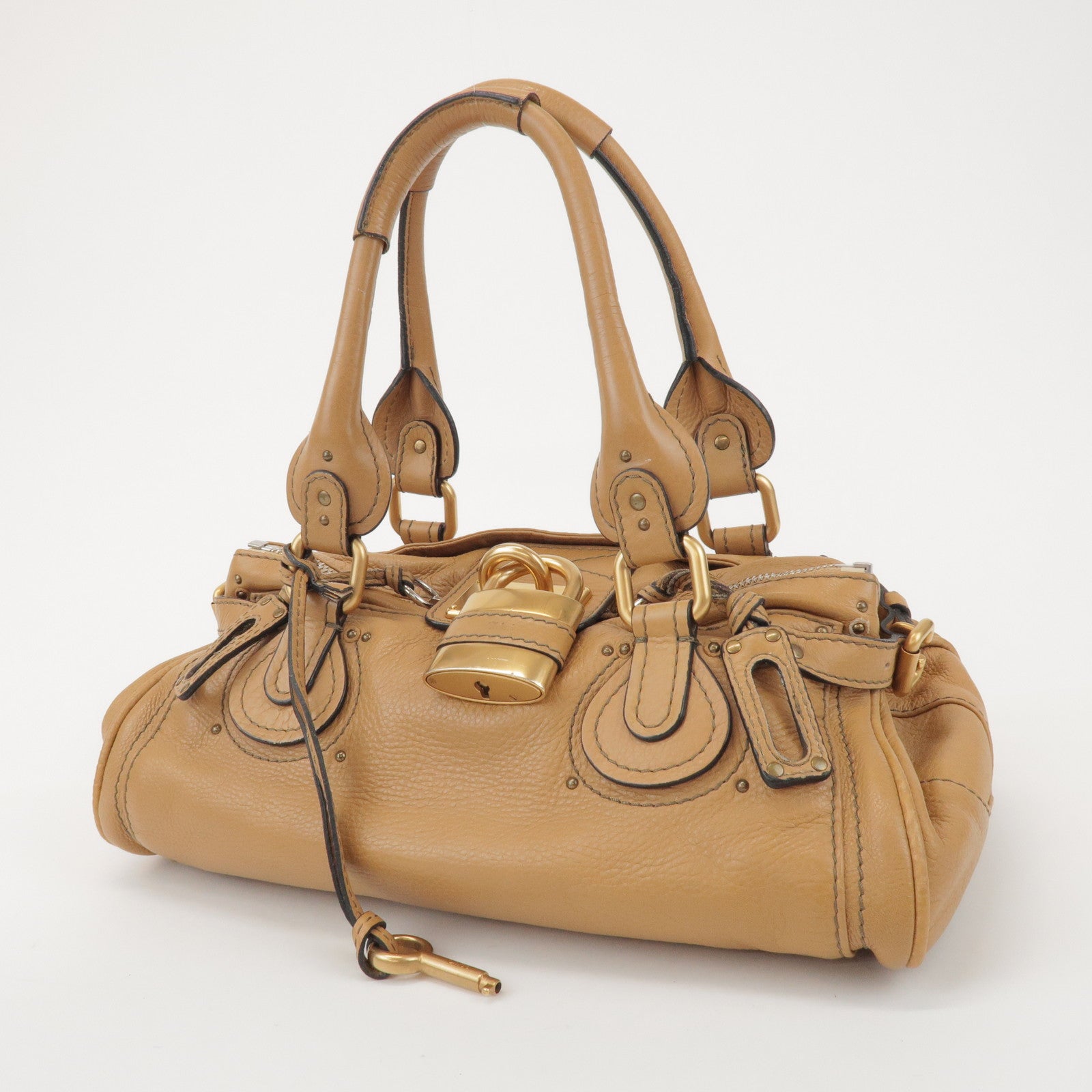 Chloe Paddington Leather Tote Bag Hand Bag Beige Brown