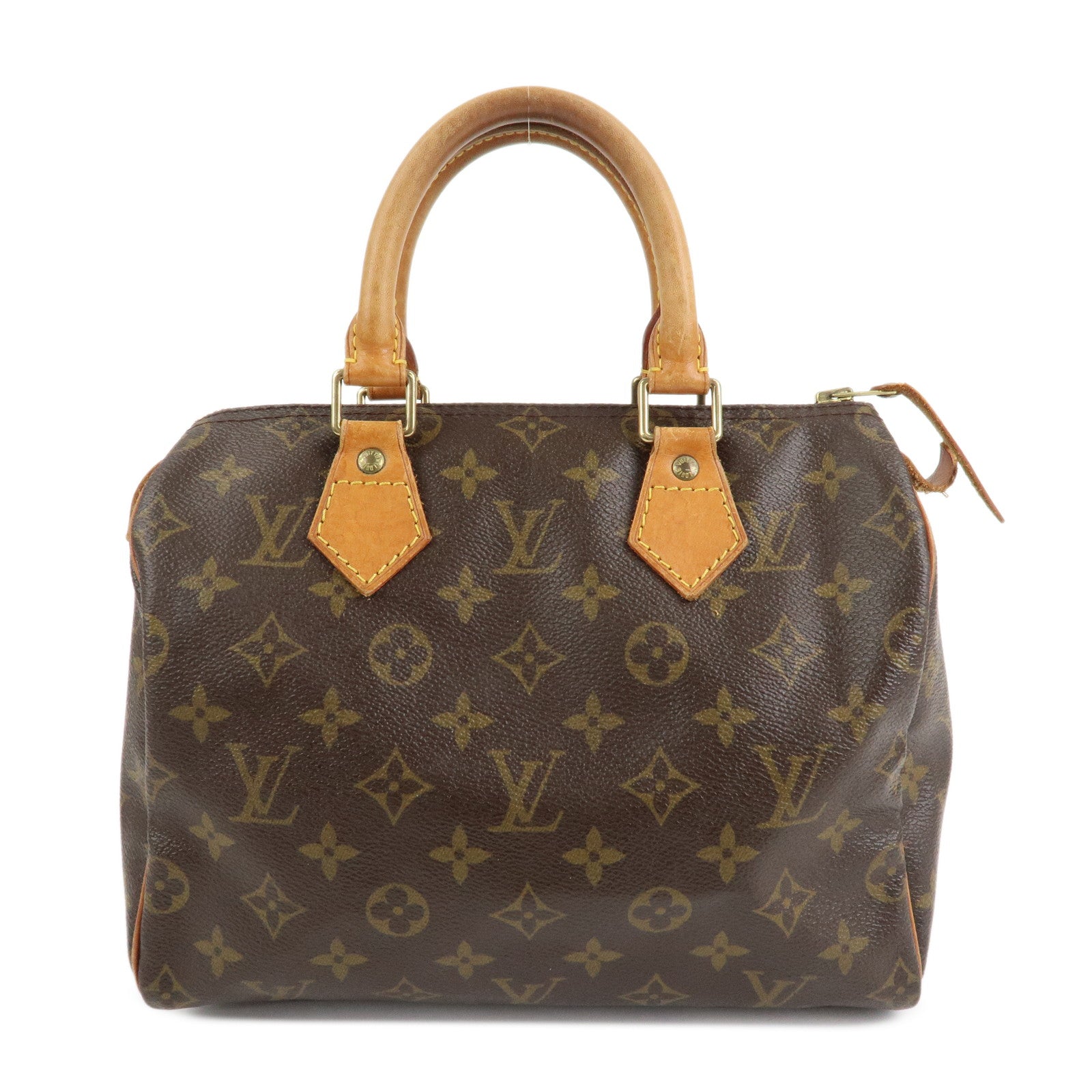 Louis Vuitton Monogram Canvas Leather Speedy 25 Boston Bag M41528