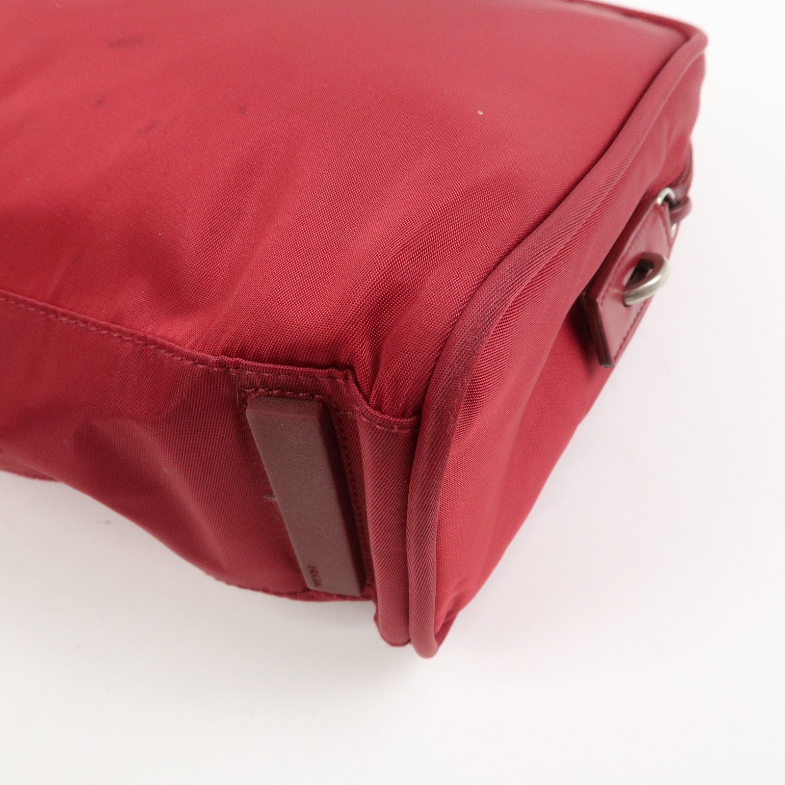 PRADA Triangle Logo Nylon Leather Hand Bag Wine Red B8495