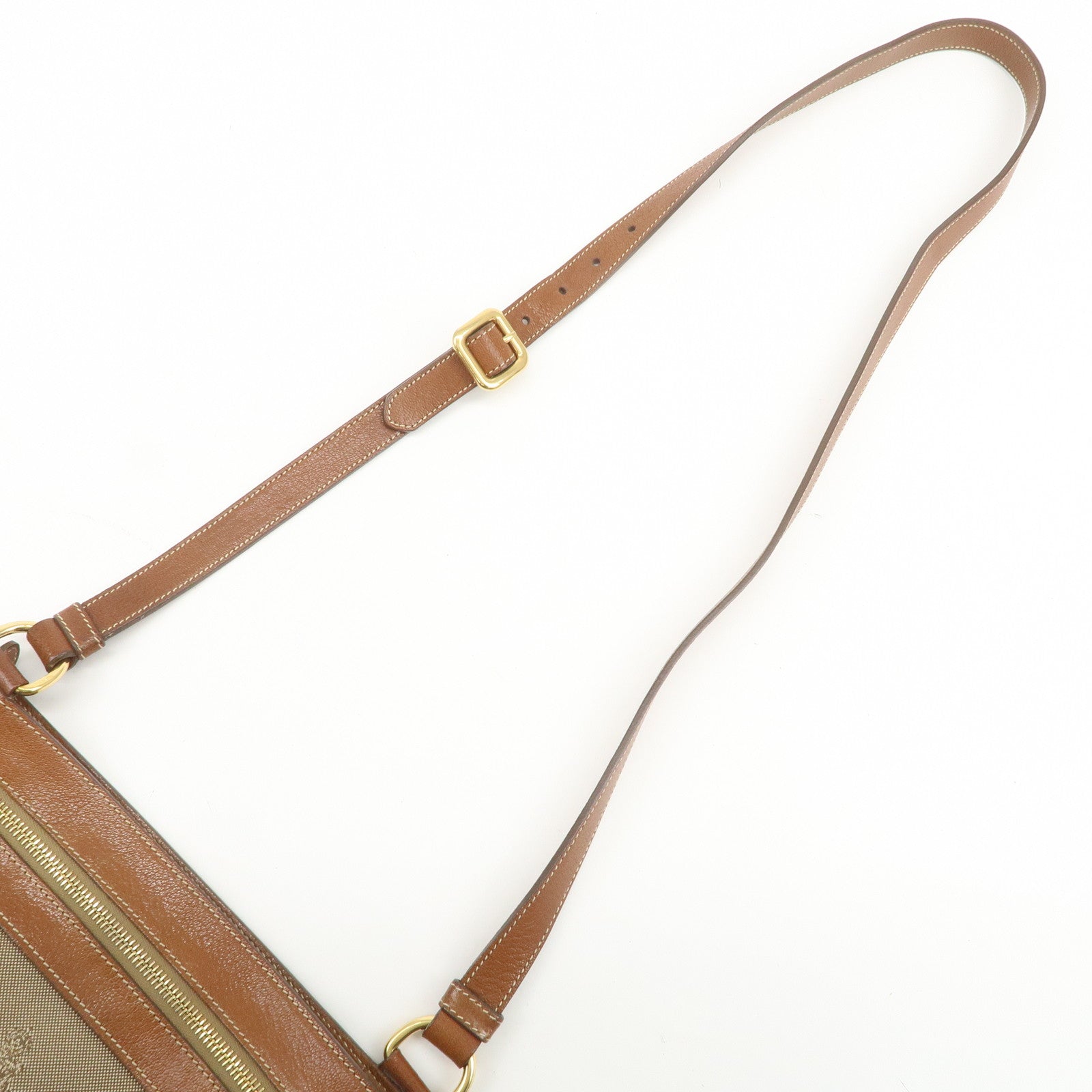 PRADA Logo Jacquard Leather Shoulder Bag Crossbody Bag Beige Brown