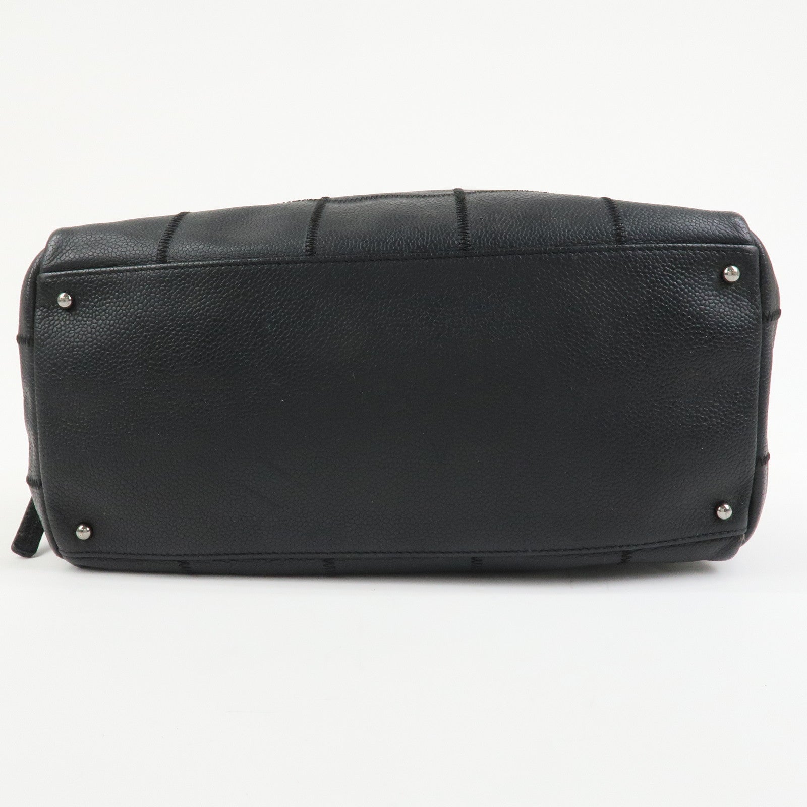 CHANEL Chocolate Bar Caviarskin Boston Bag Hand Bag Black A28023