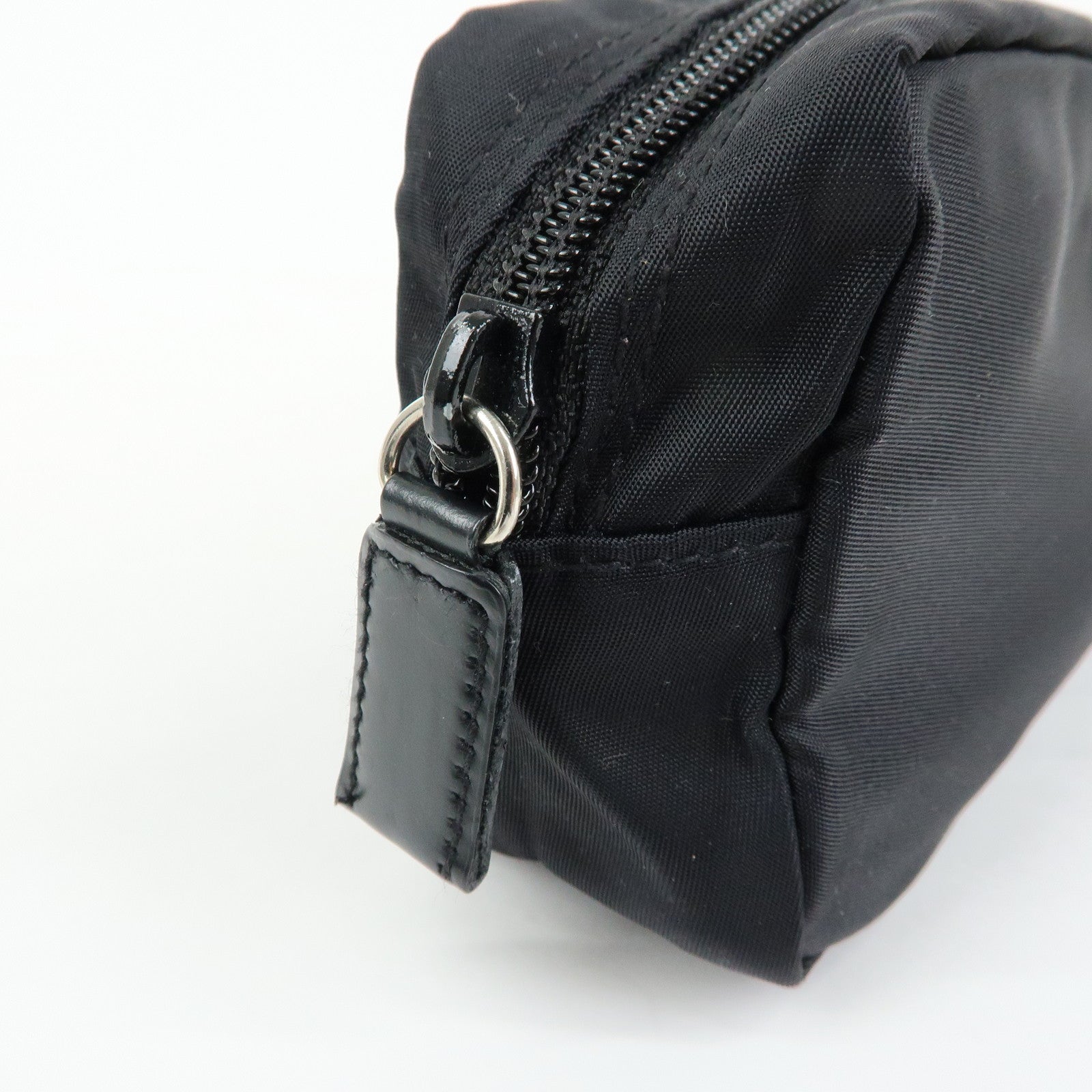 PRADA Triangle Logo Nylon Cosmetic Pouch Makeup Bag Black