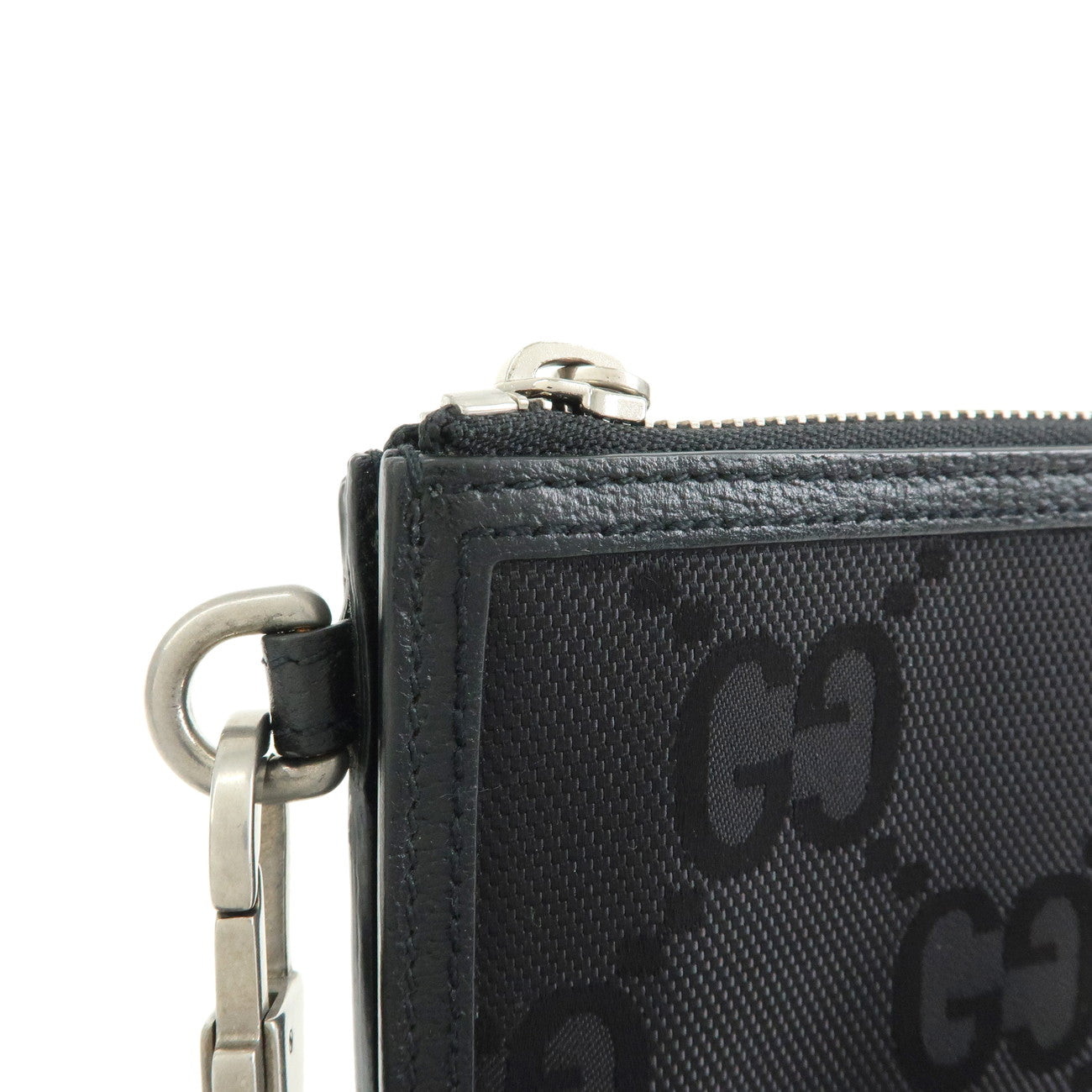 GUCCI Off The Grid GG Nylon Leather Clutch Bag Black Gold 625598