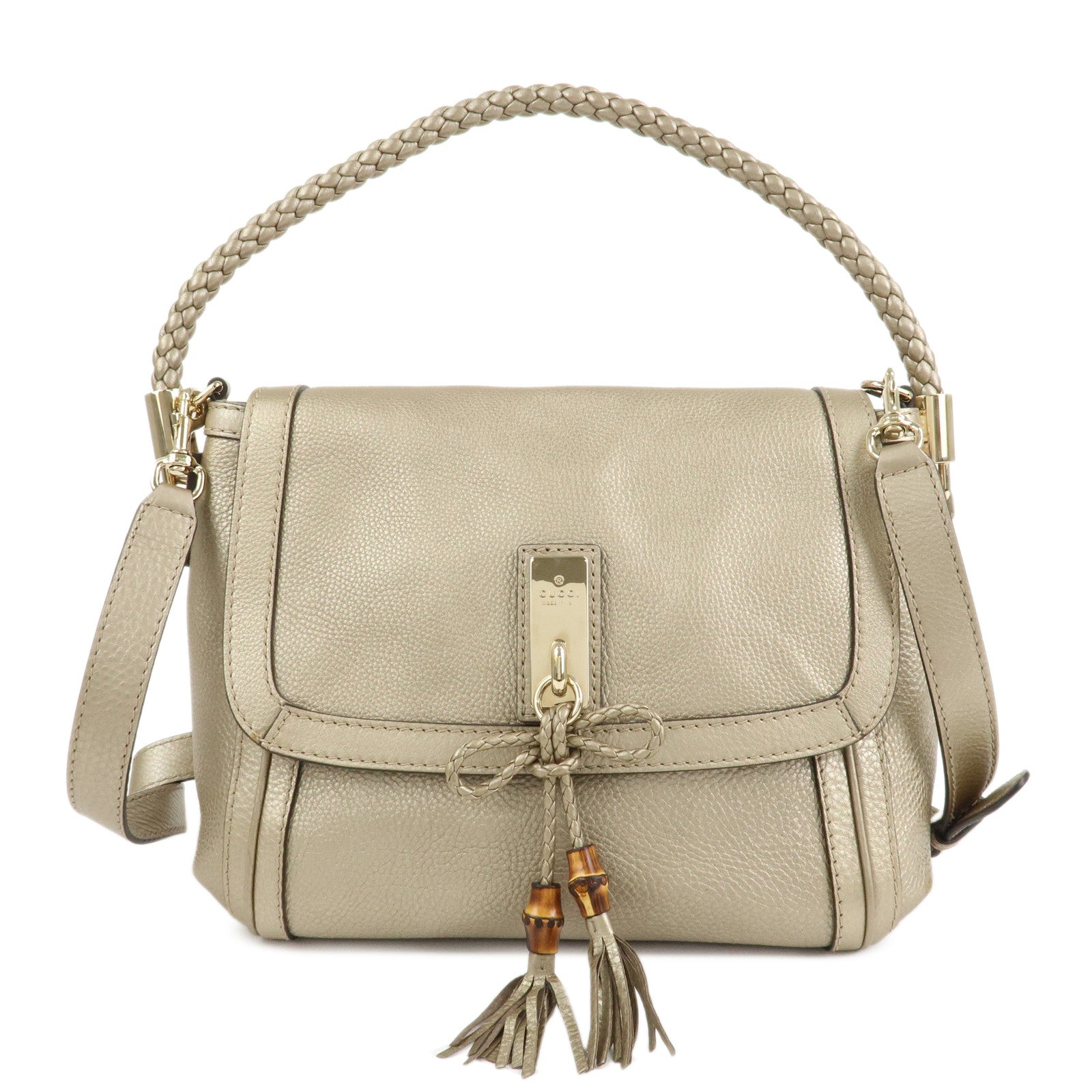 GUCCI Bamboo Leather Bella 2Way Shoulder Bag Hand Bag Gold 282301