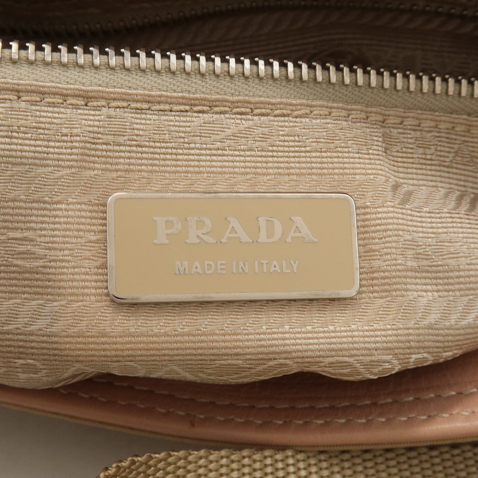 PRADA Triangle Logo Nylon Leather Shoulder Bag Beige Pink BR2417