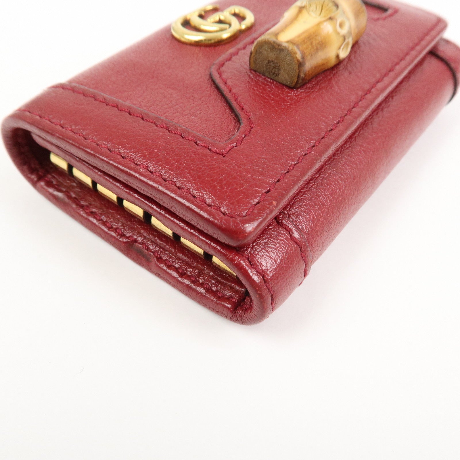GUCCI GG Marmont Bamboo Leather 6 Key Rings Key Case Red 658636