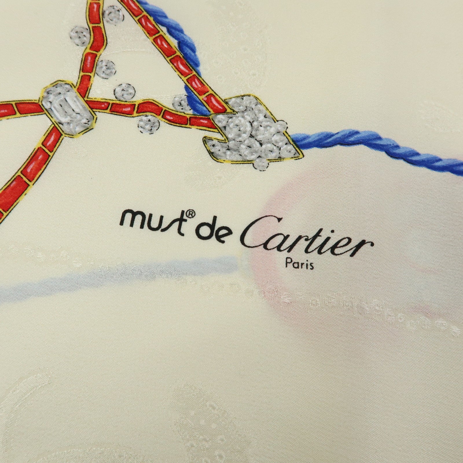 Cartier Must de Cartier Silk 100% Scarf Jewelry Motif Beige Red