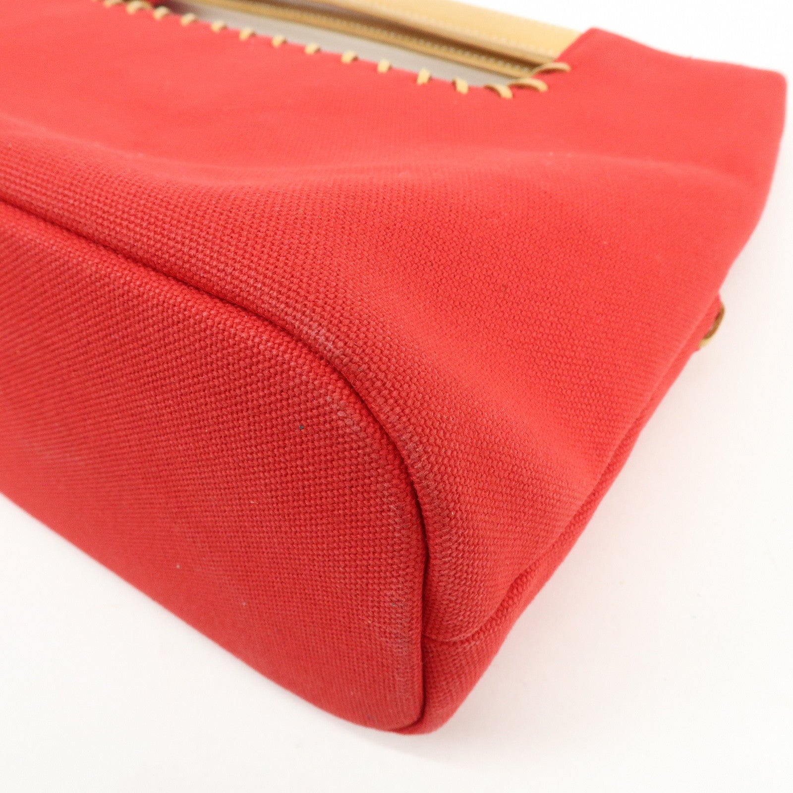 BURBERRY Blue Label Cotton Leather Hand Bag Tote Bag Red