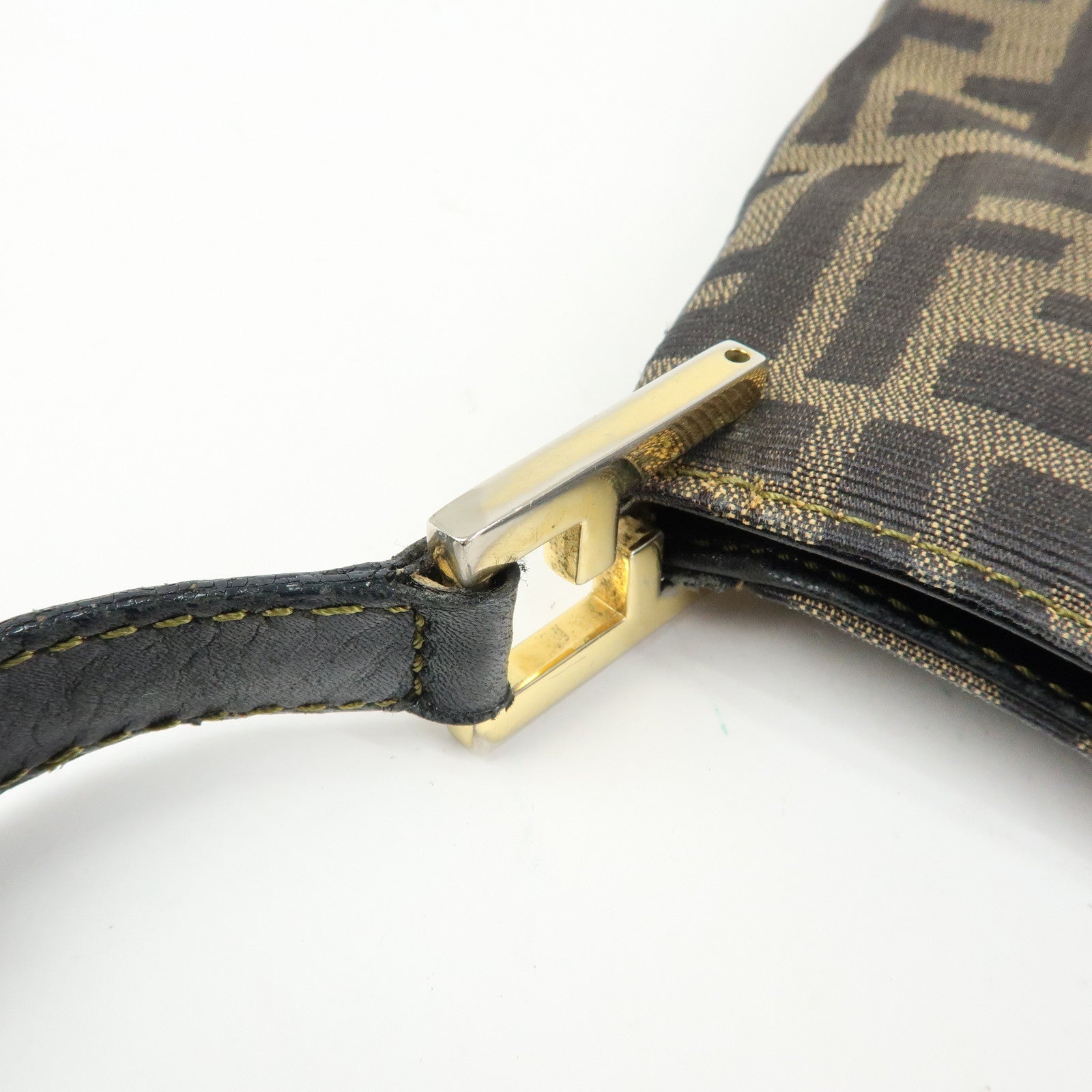 FENDI Zucca Canvas Leather Shoulder Bag Hand Bag Black Brown