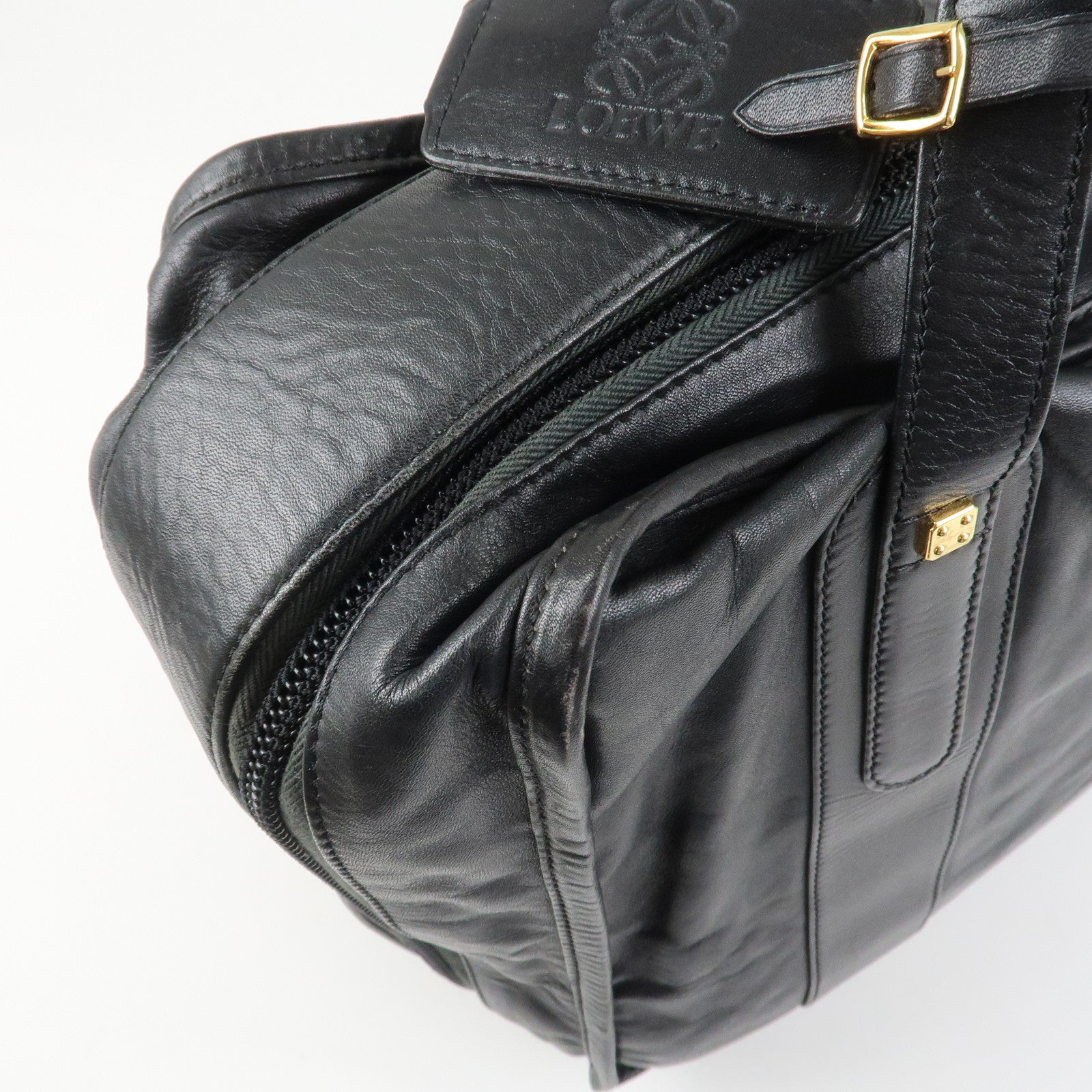 LOEWE Anagram Leather Boston Bag Hand Bag Travel Bag Black