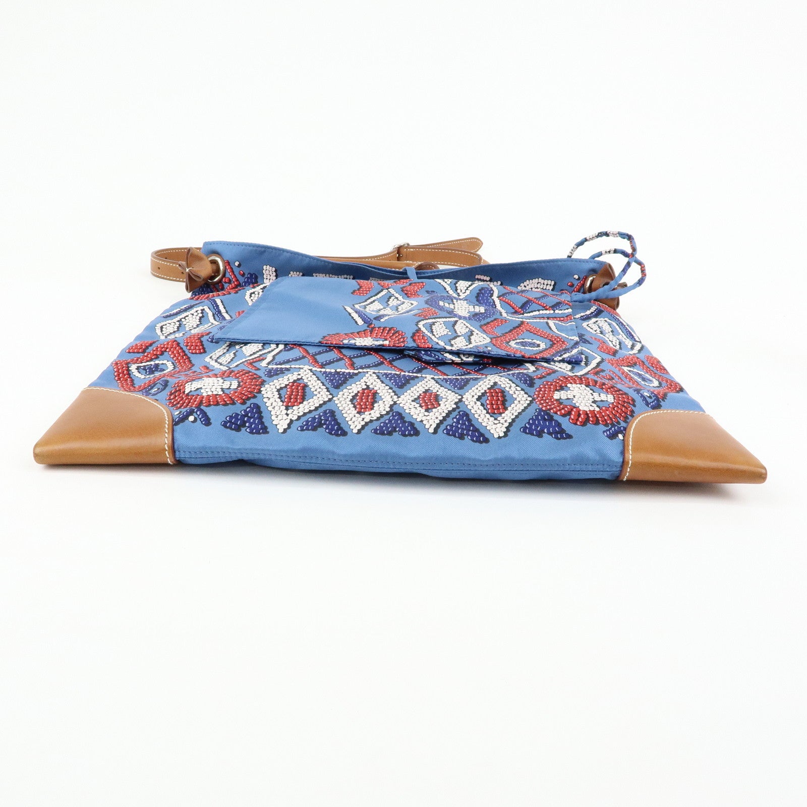 HERMS Silky City PM Silk Leather Shoulder Bag Kelly en Perles Blue
