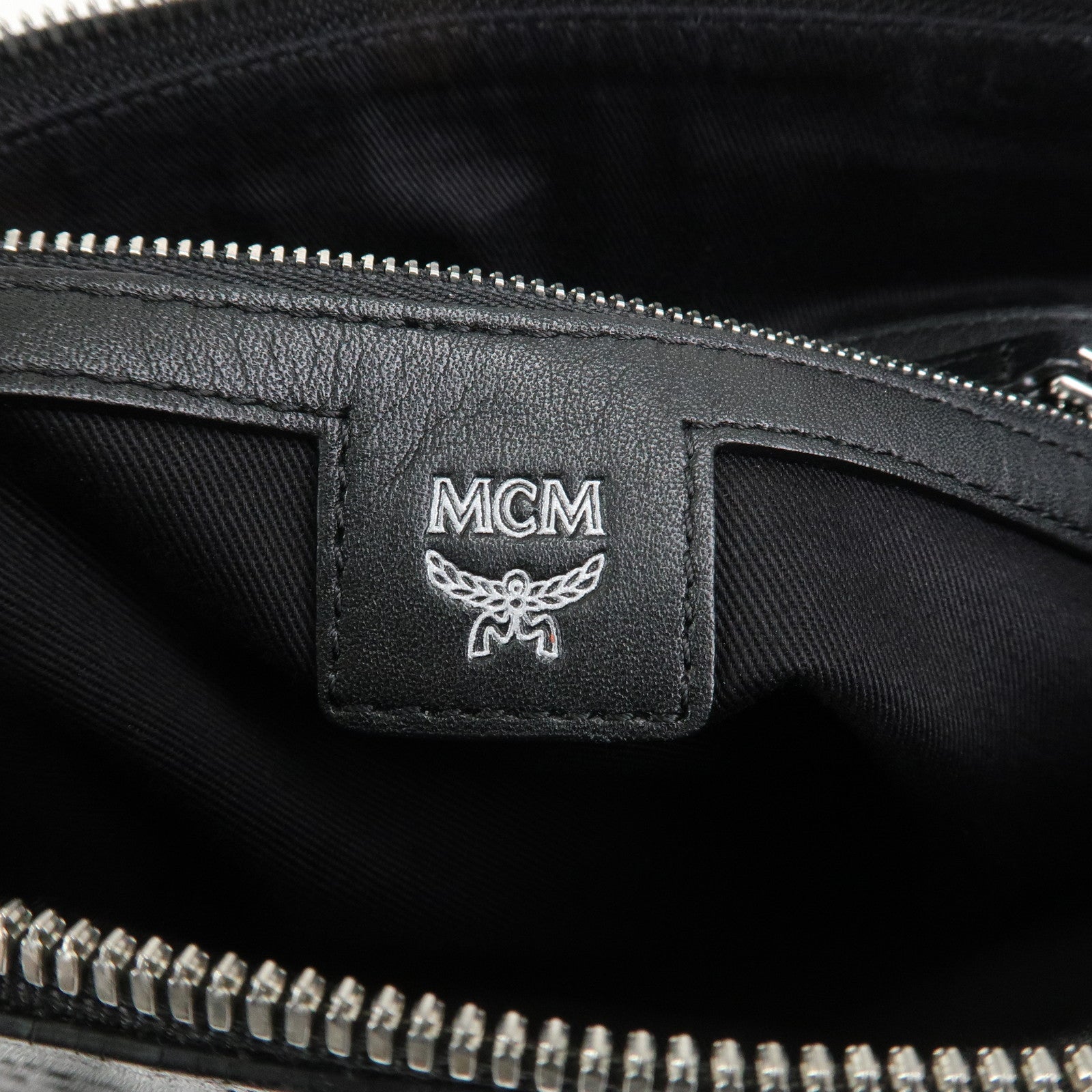 MCM Visetos Embossed Leather Shoulder Bag Crossbody Bag Black