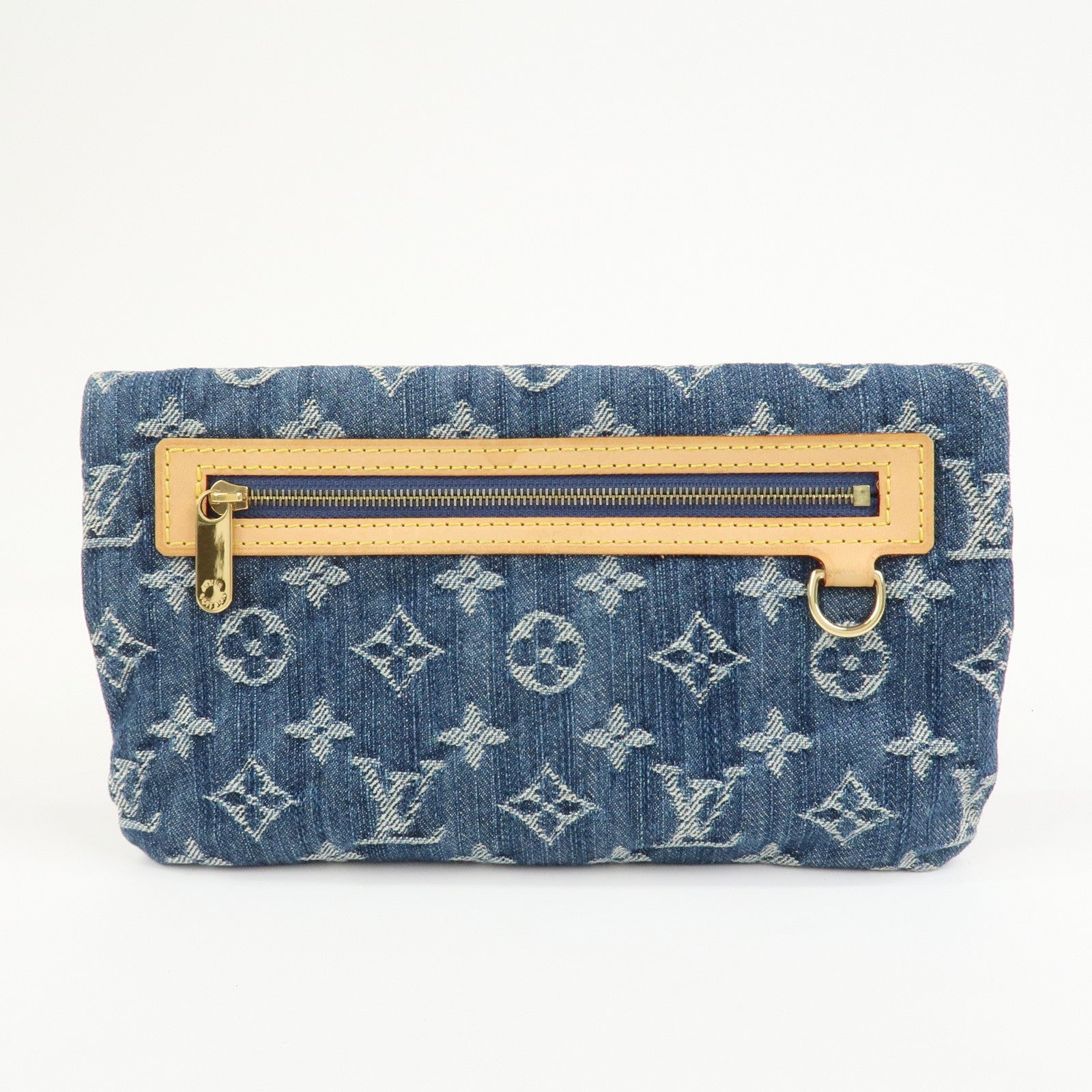 Louis Vuitton Monogram Denim Pochette Plat Pouch Clutch Bag M95007