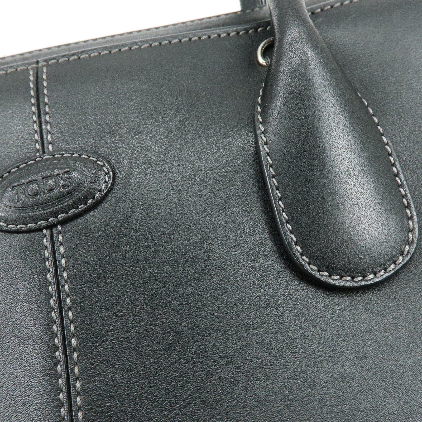 TOD'S Leather Stitch 2Way Bag Tote Bag Hand Bag Black