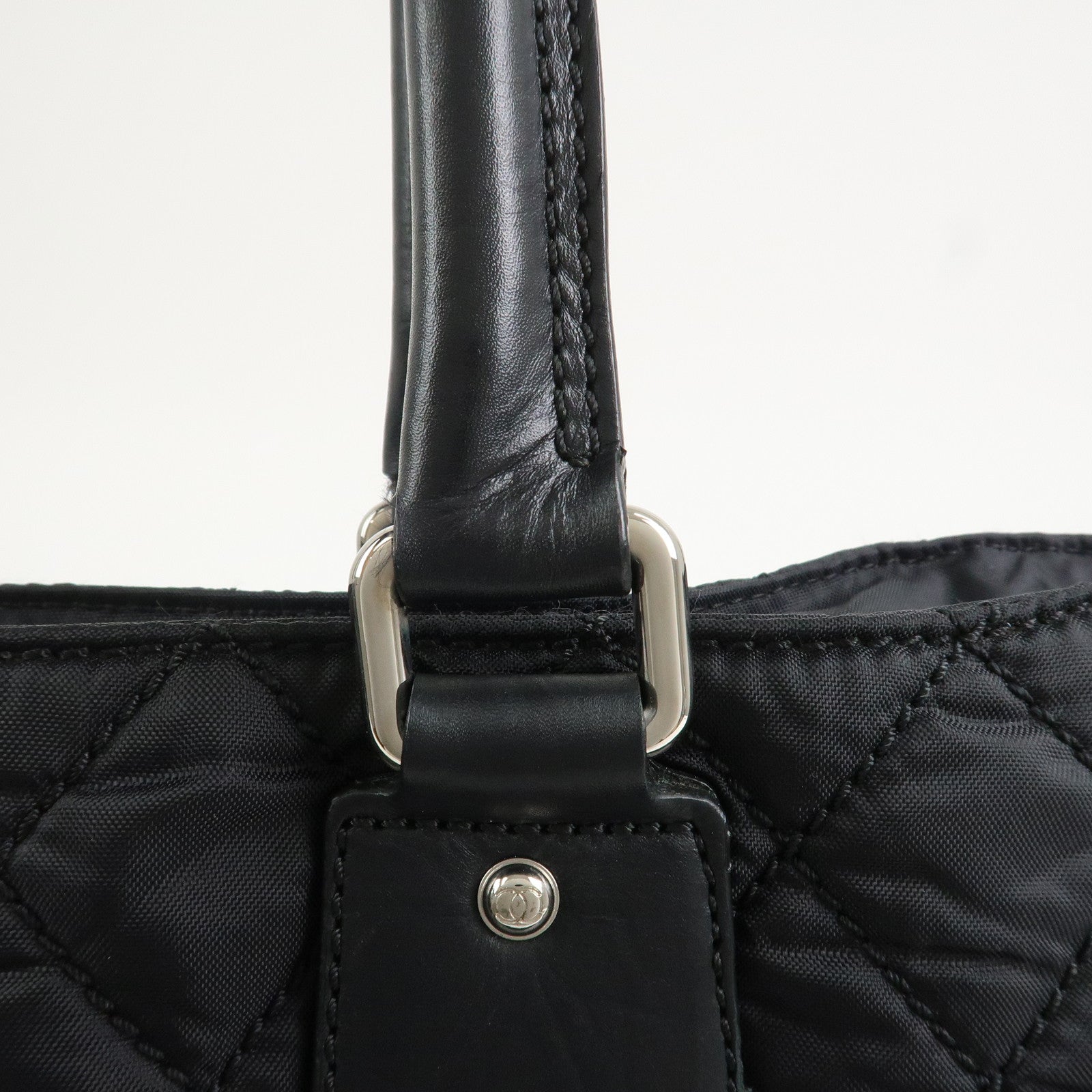 CHANEL Paris New York COCO Mark Nylon Leather Tote Bag Black A33100