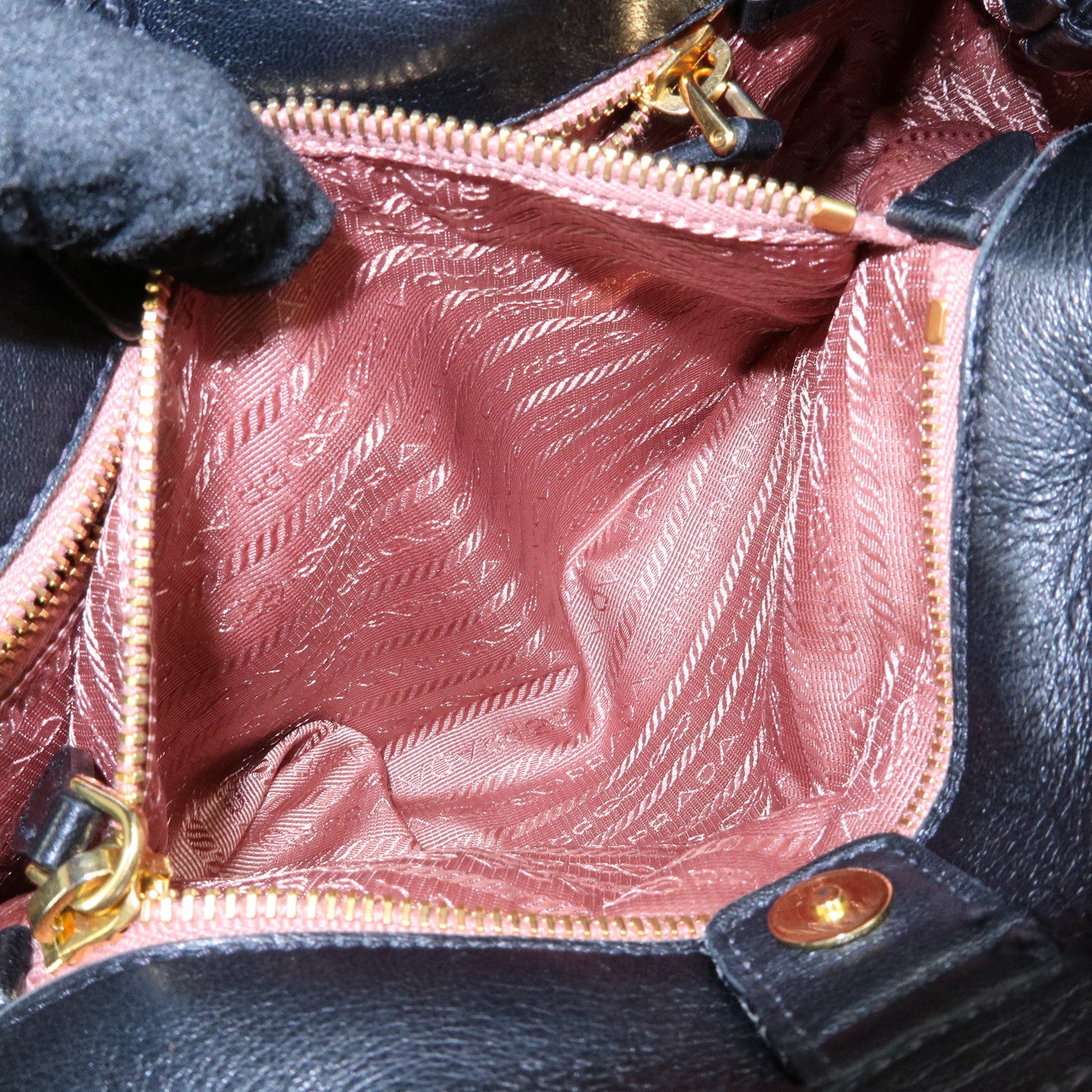 PRADA Nylon Leather Ribbon Hand Bag Tote Bag Black BN1601