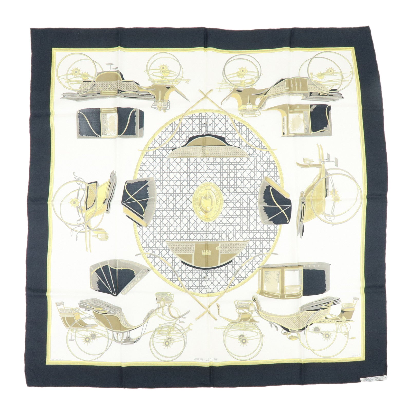 HERMES Carre 90 Silk 100% Scarf LES VOITURES A TRANSFORMATION