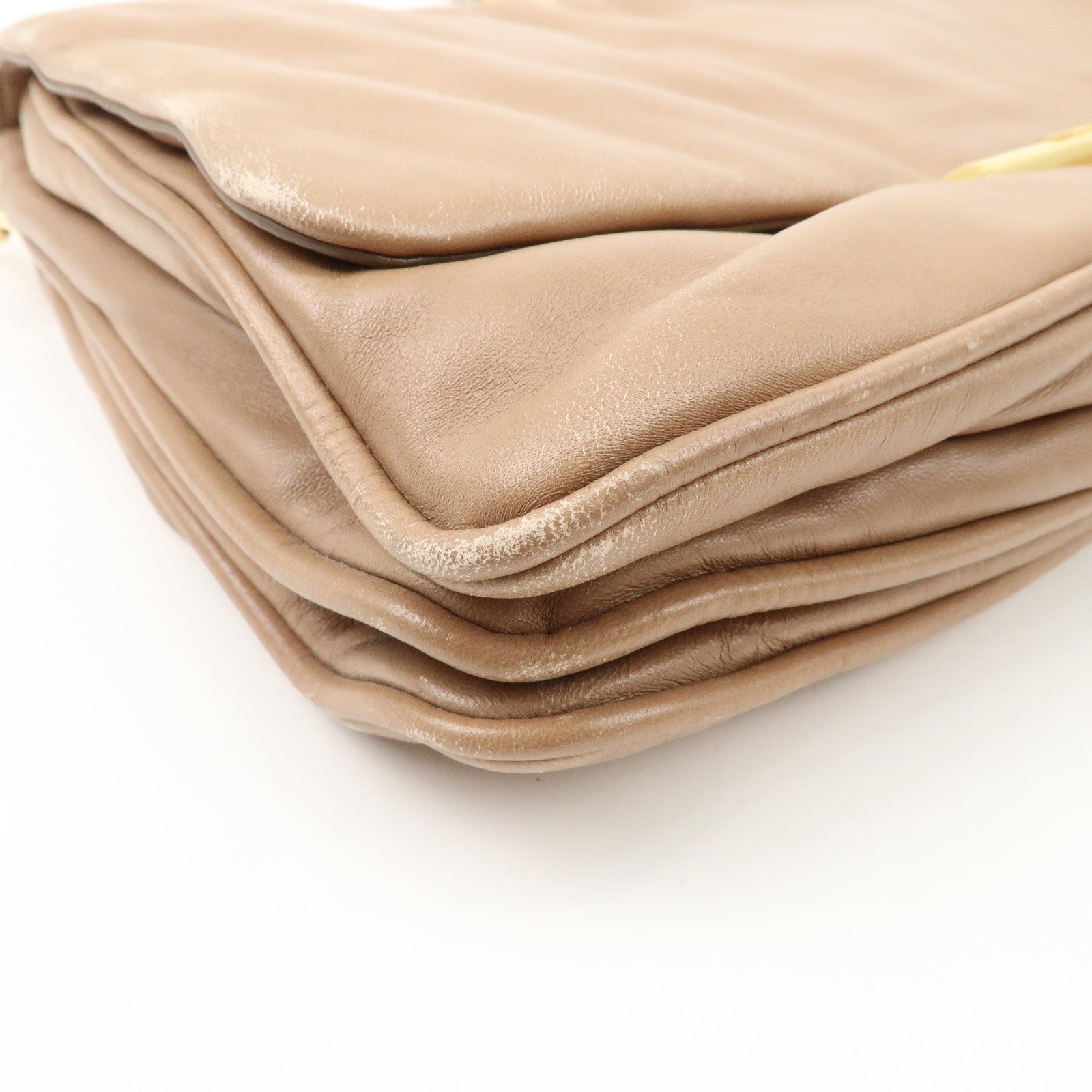 MIU MIU Leather 2Way Chain Shoulder Bag Clutch Bag Brown