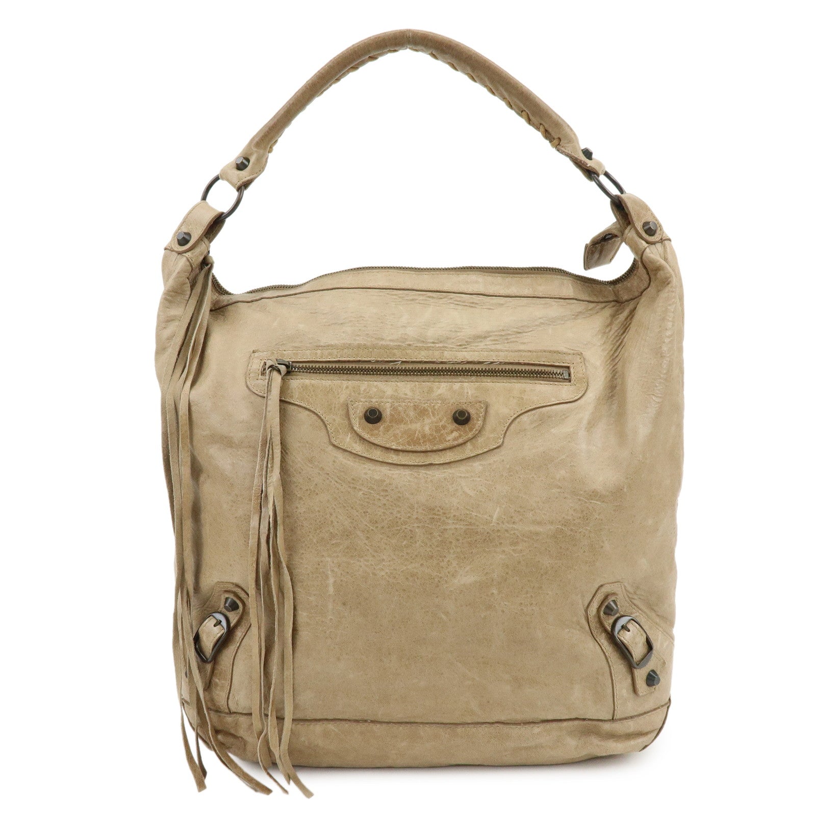 BALENCIAGA The City Editor’s Leather Shoulder Bag Beige 140442