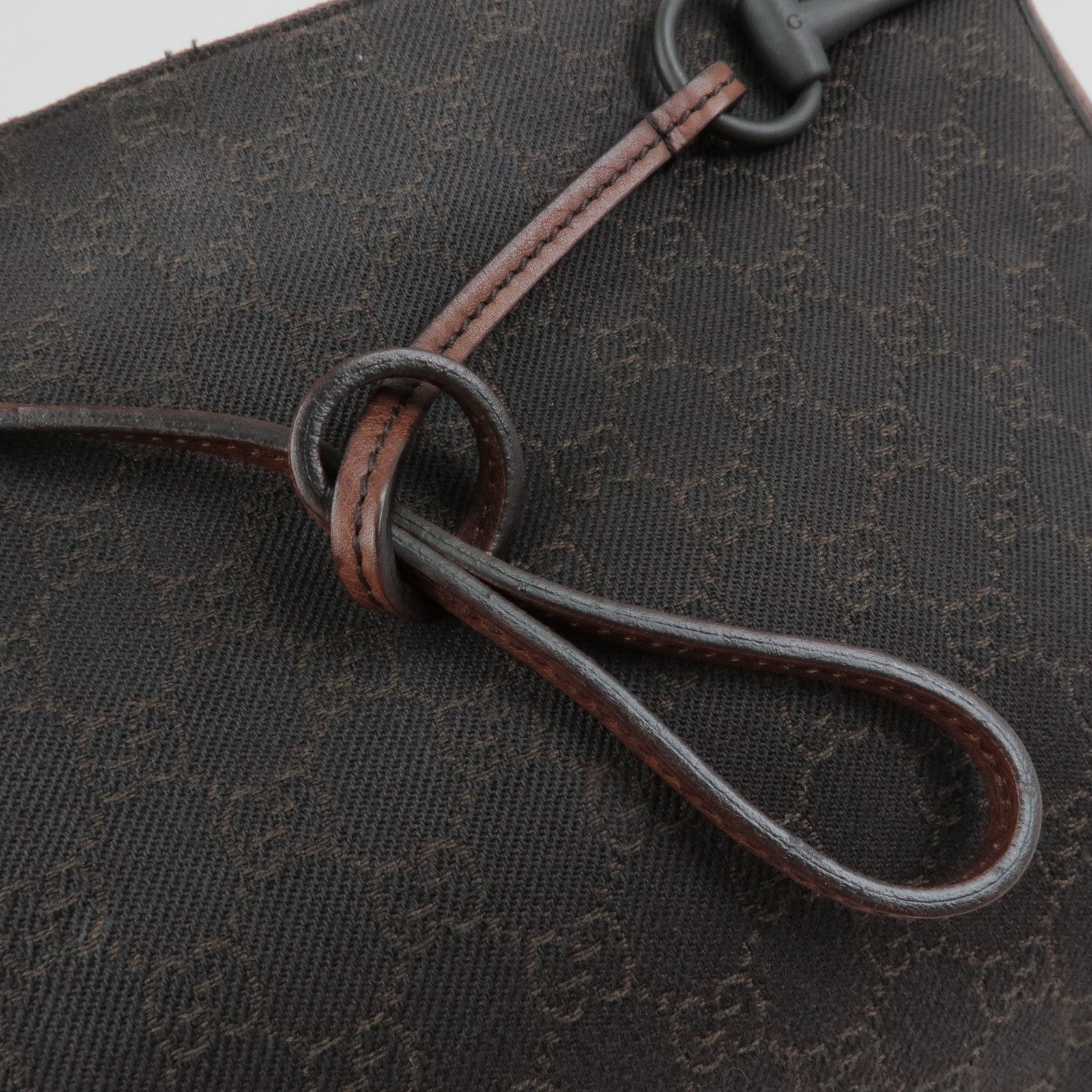 GUCCI Horsebit GG Monogram Leather Shoulder Bag Dark Brown 17325