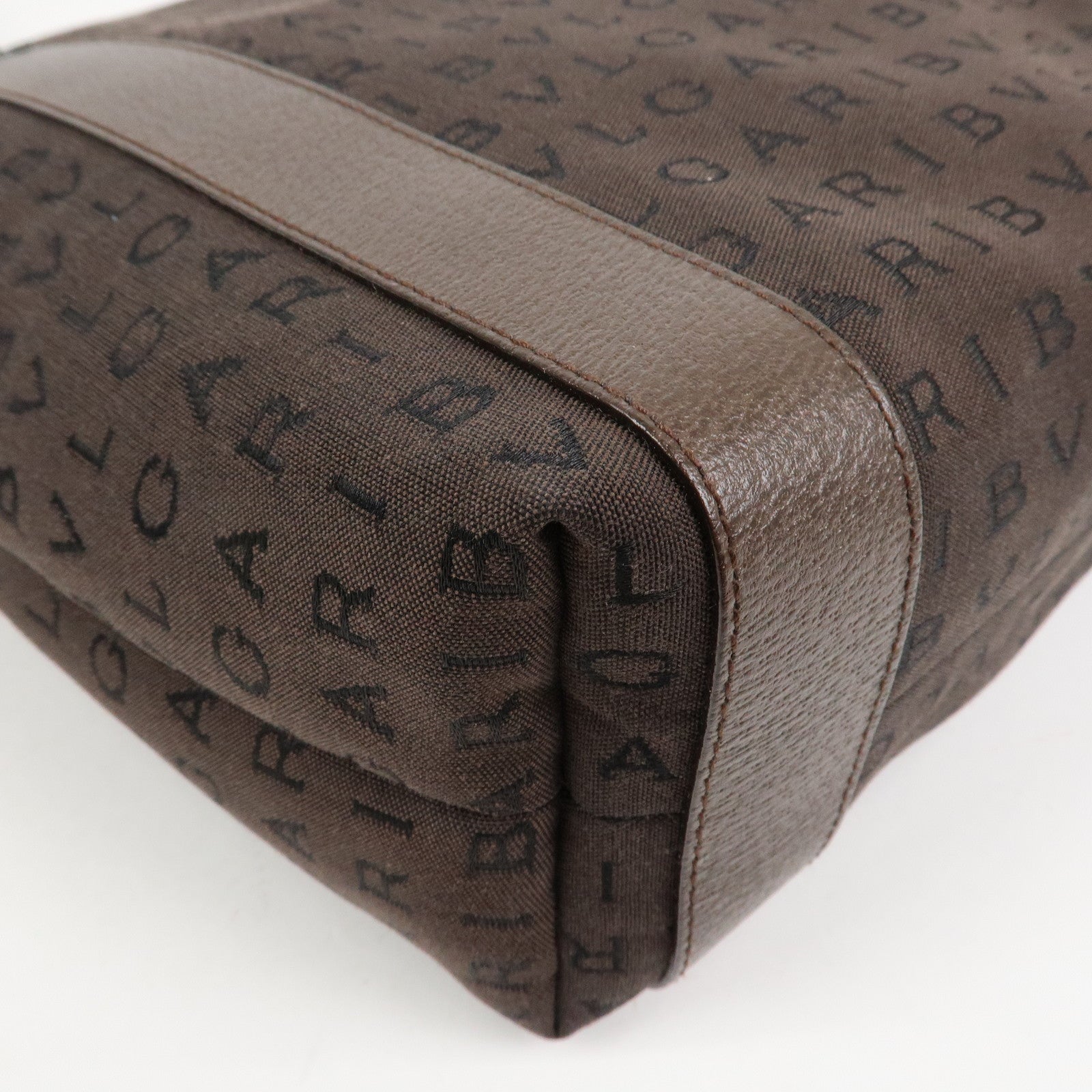 BVLGARI Logo Mania Canvas Leather Shoulder Bag Tote Bag Brown
