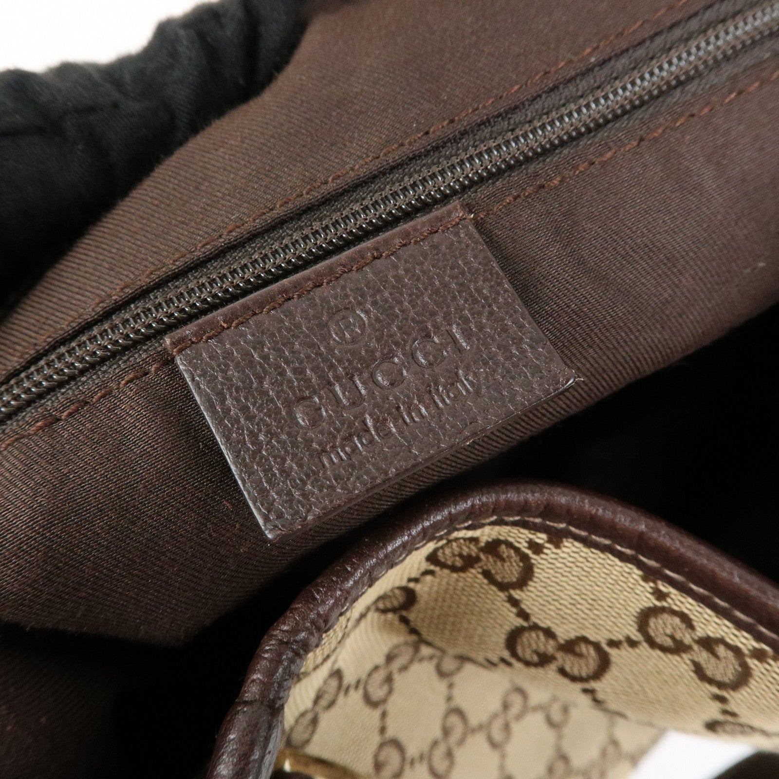 GUCCI Abbey GG Canvas Leather Tote Hand Bag Beige Brown 130736