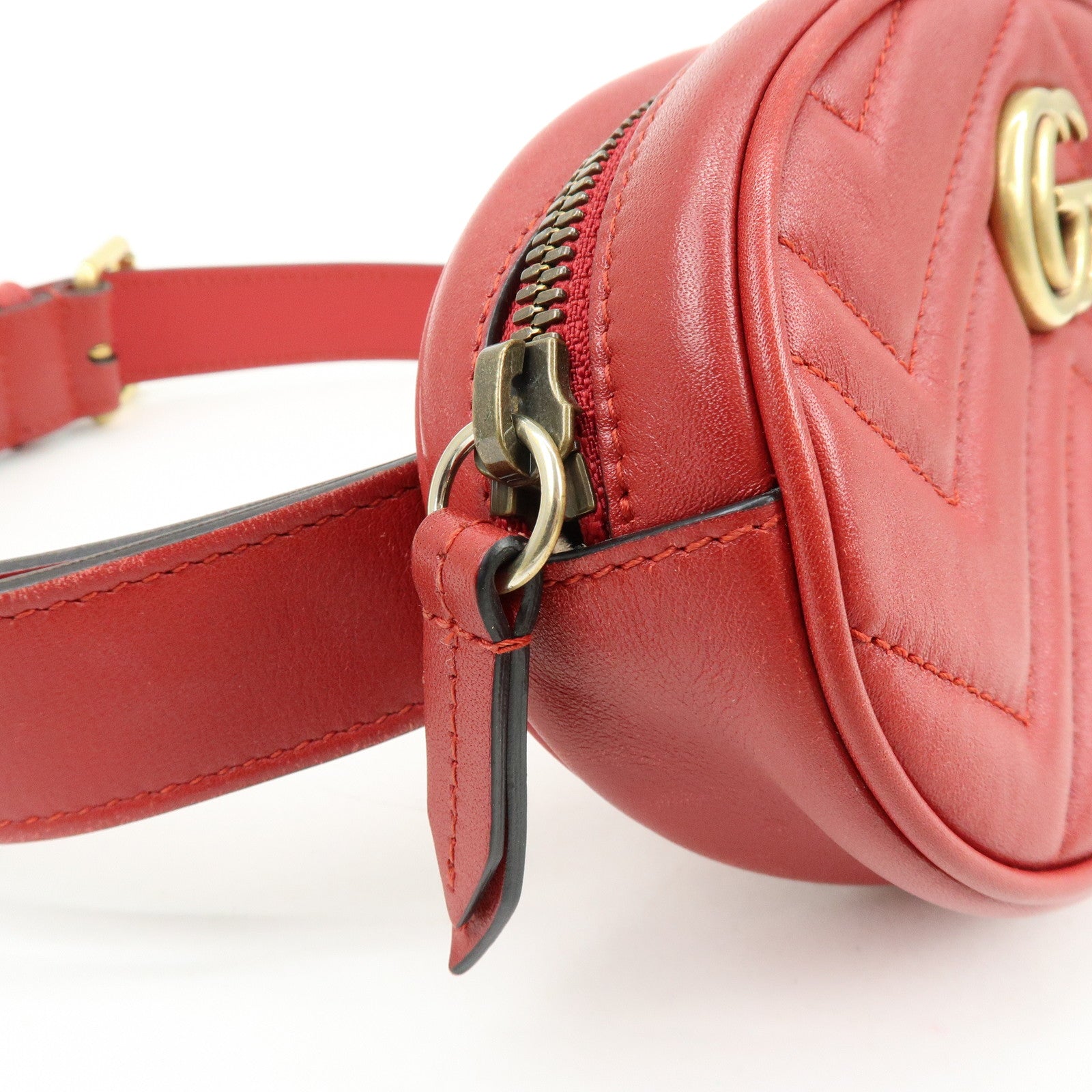 GUCCI GG Marmont Leather Waist Pouch Body Bag Red 476434