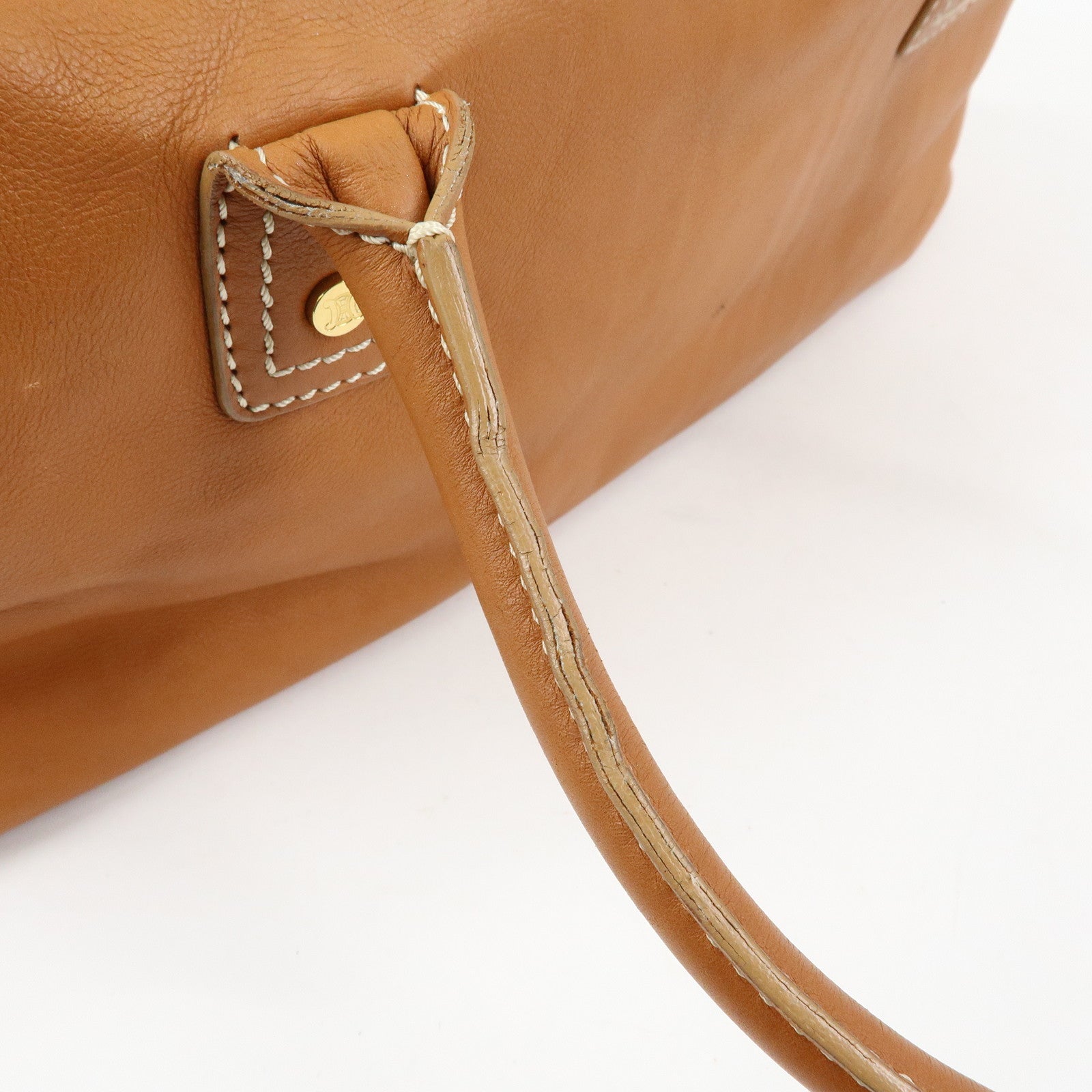 CELINE Leather Hand Bag Shoulder Bag Camel