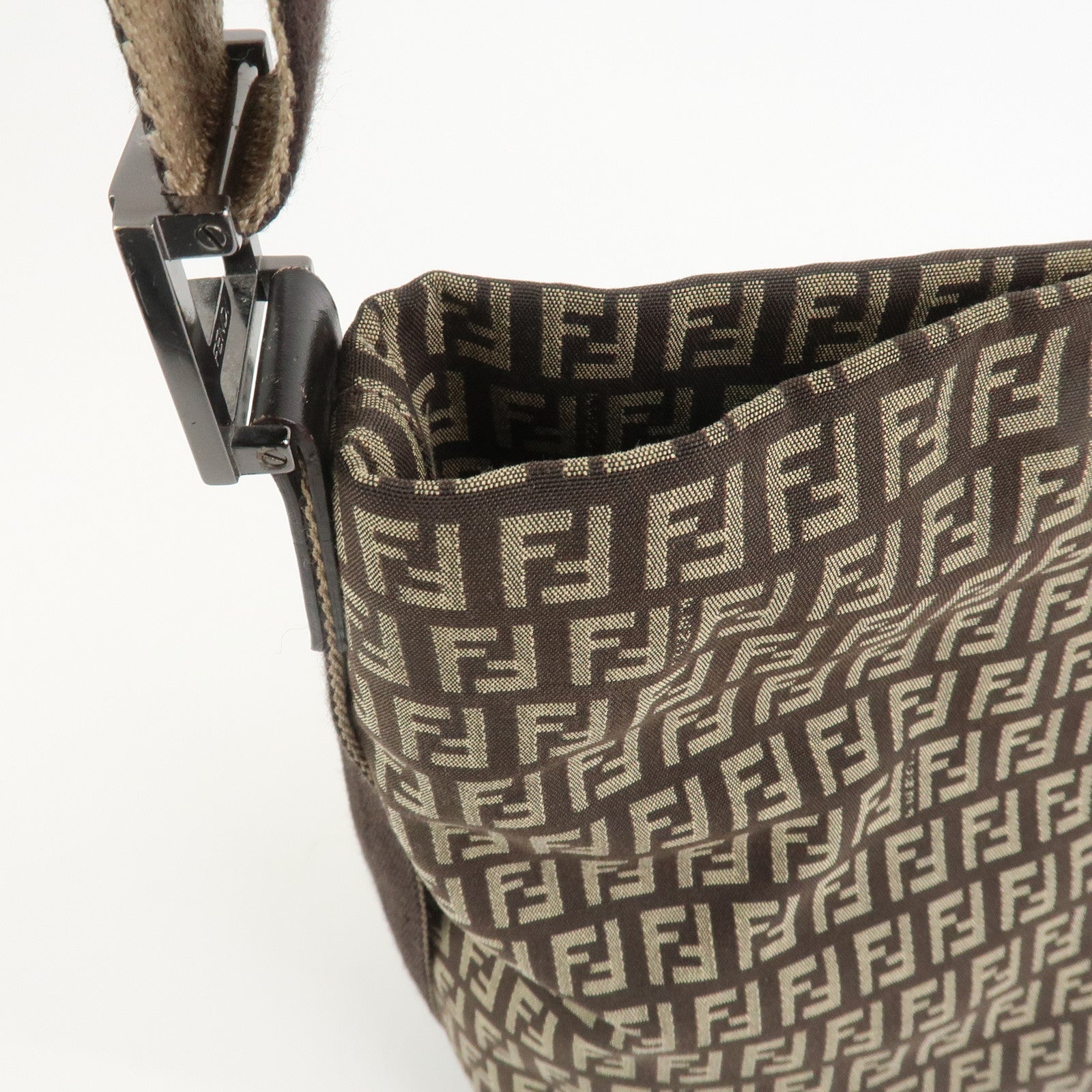FENDI Zucchino Canvas Shoulder Bag Crossbody Bag Brown 8BR318