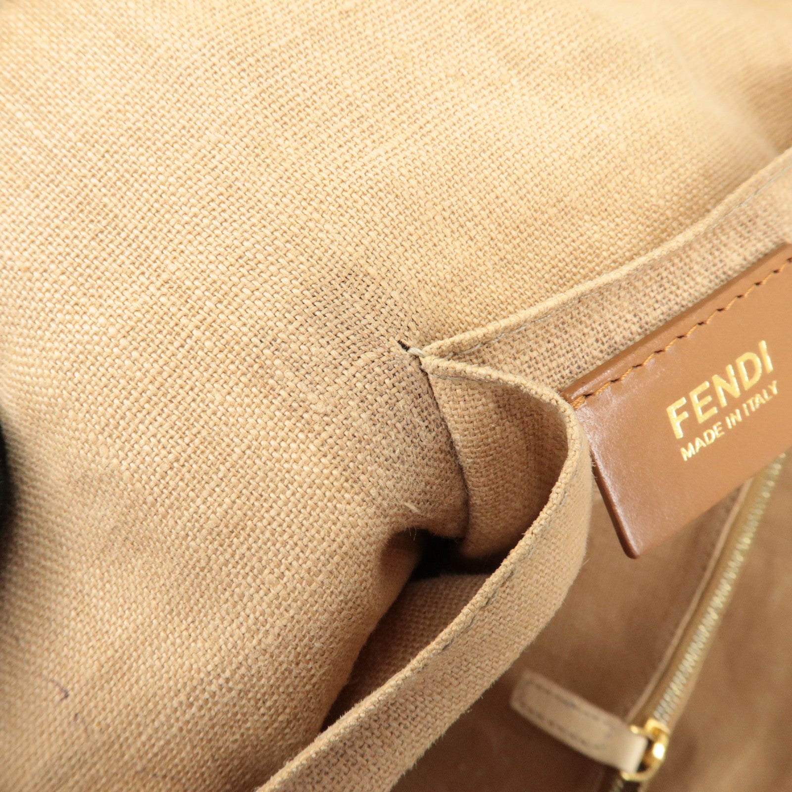 FENDI Cameleon Leather 2Way Shoulder Bag Orange Beige Ivory 8BL114 Used