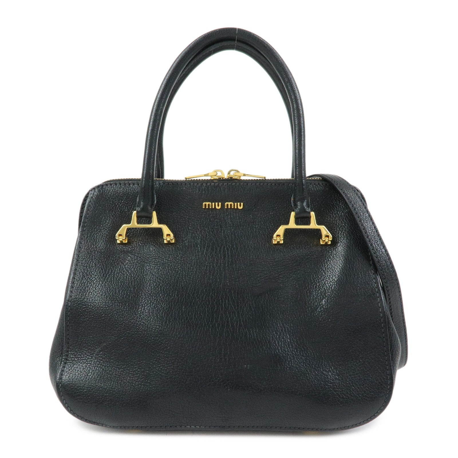 MIU MIU Madras Leather 2Way Bag Hand Bag Shoulder Bag Black