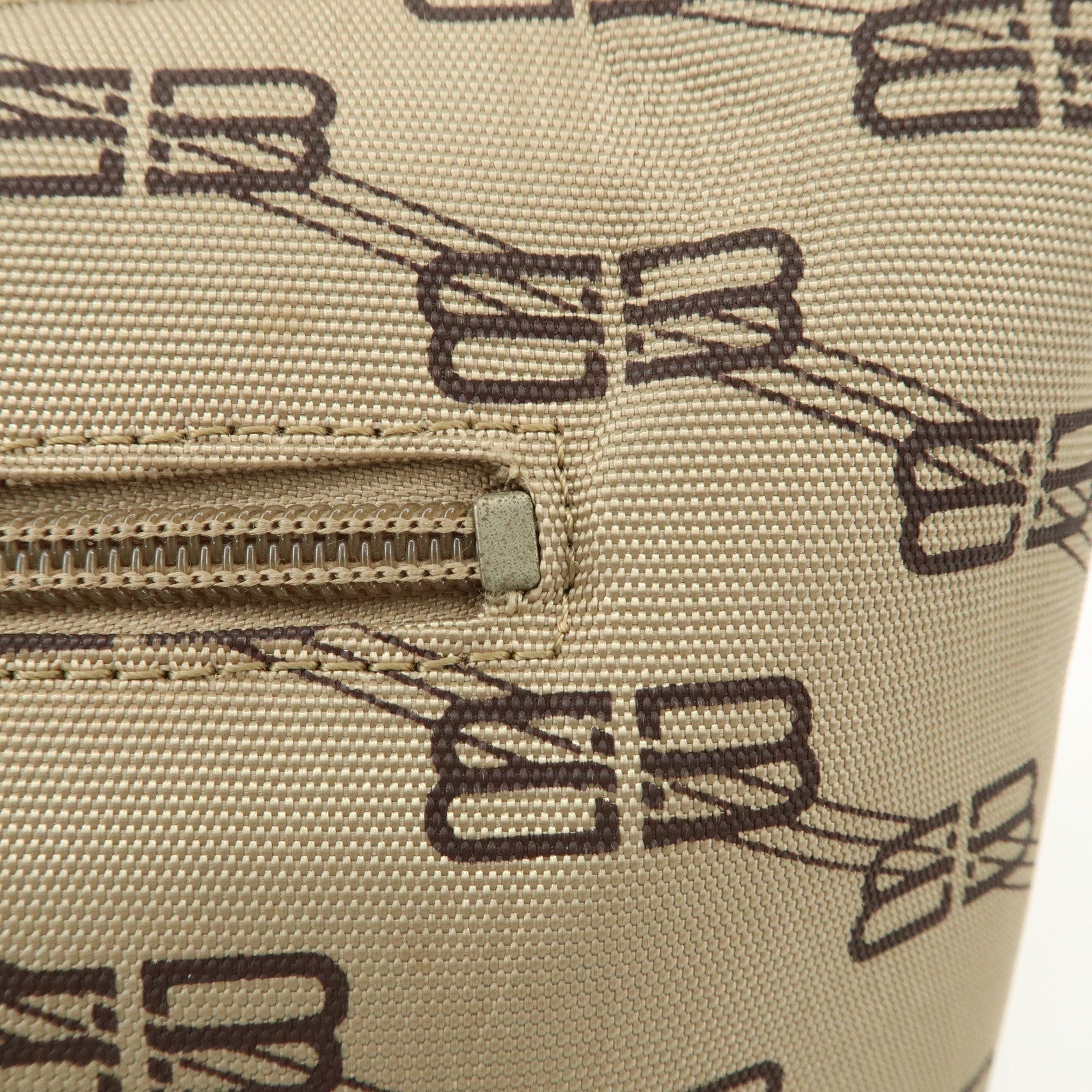 BALENCIAGA Leather Canvas Shoulder Bag Beige Brown