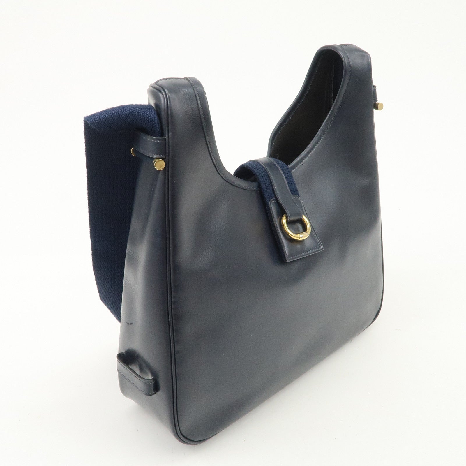 HERMES Saco Leather M Stamped Shoulder Bag Crossbody Bag Navy Used