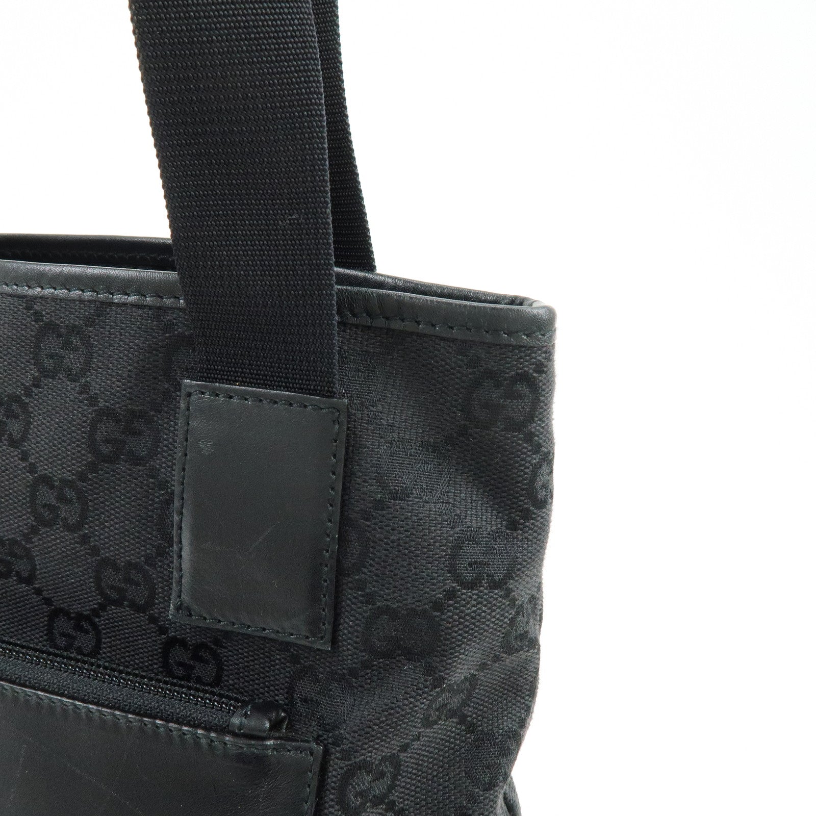 GUCCI GG Canvas Leather Tote Bag Shoulder Bag Black 28893