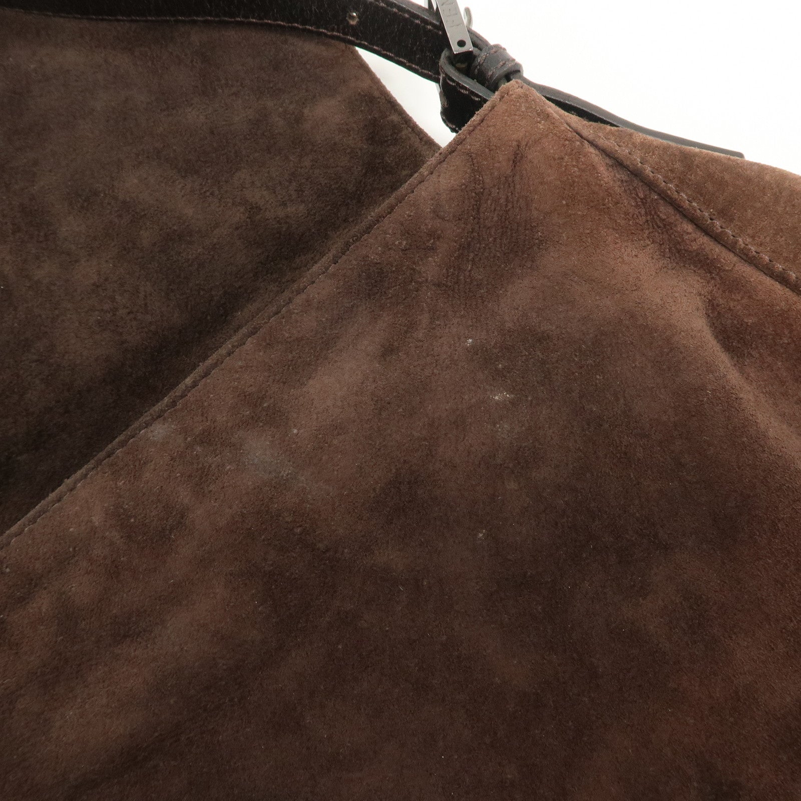 FENDI Mamma Baguette Suede Shoulder Bag Dark Brown 8BR001 Used