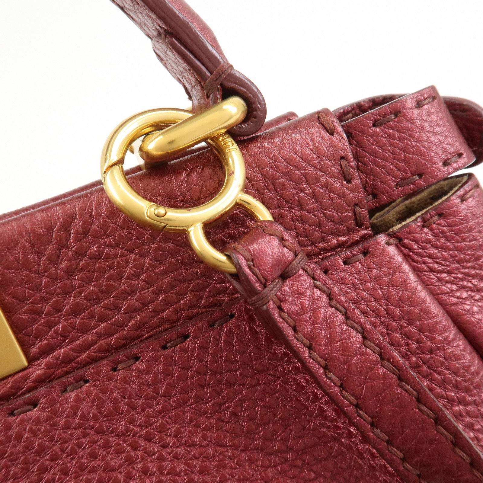 FENDI Peekaboo Logo Leather 2Way Shoulder Bag Burgundy 8BN226
