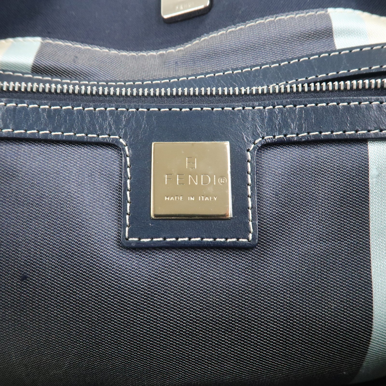 FENDI Canvas Leather Hand Bag Tote Bag Navy 26693