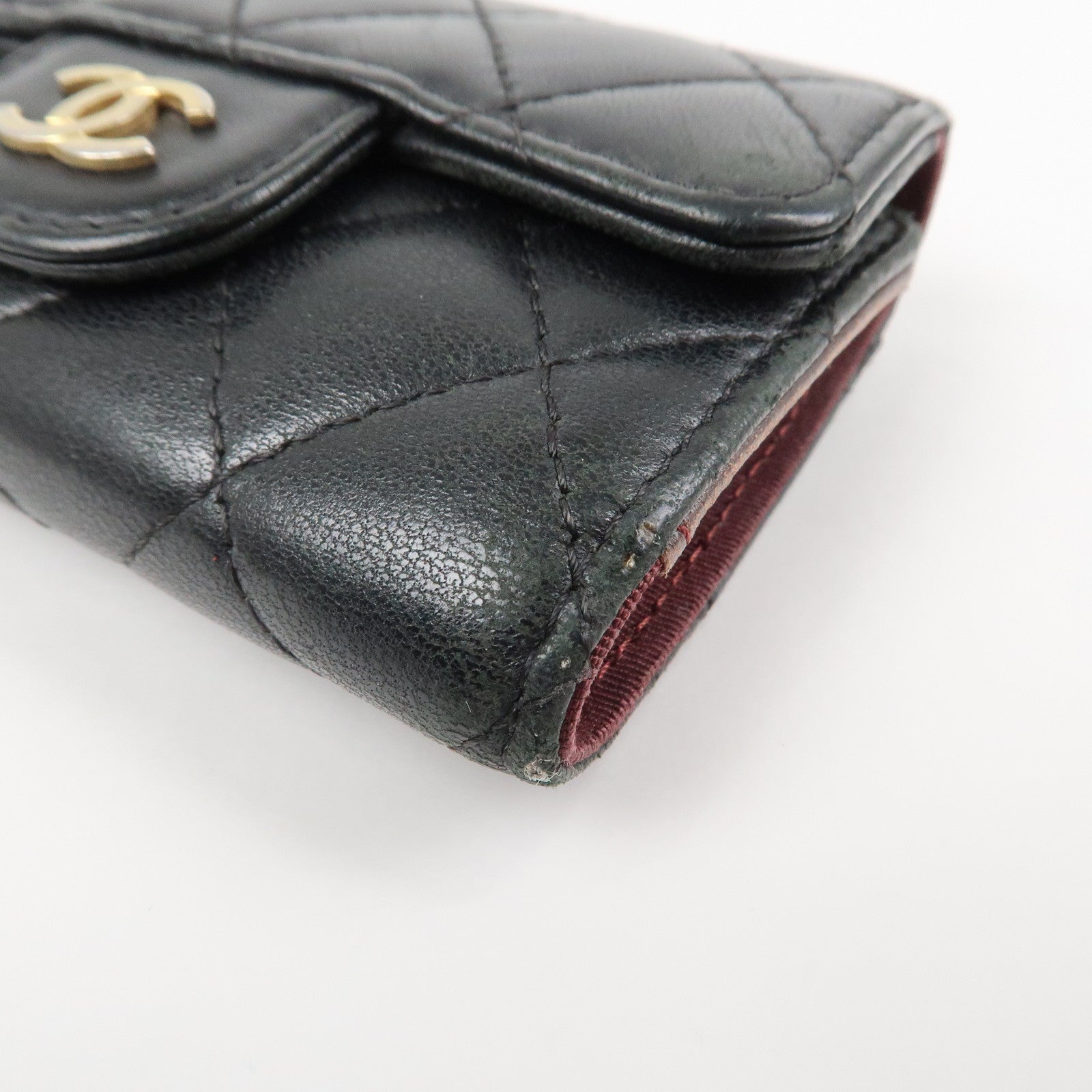 CHANEL COCO Mark Lamb Skin 4 Rings Key Case Black Gold AP0222