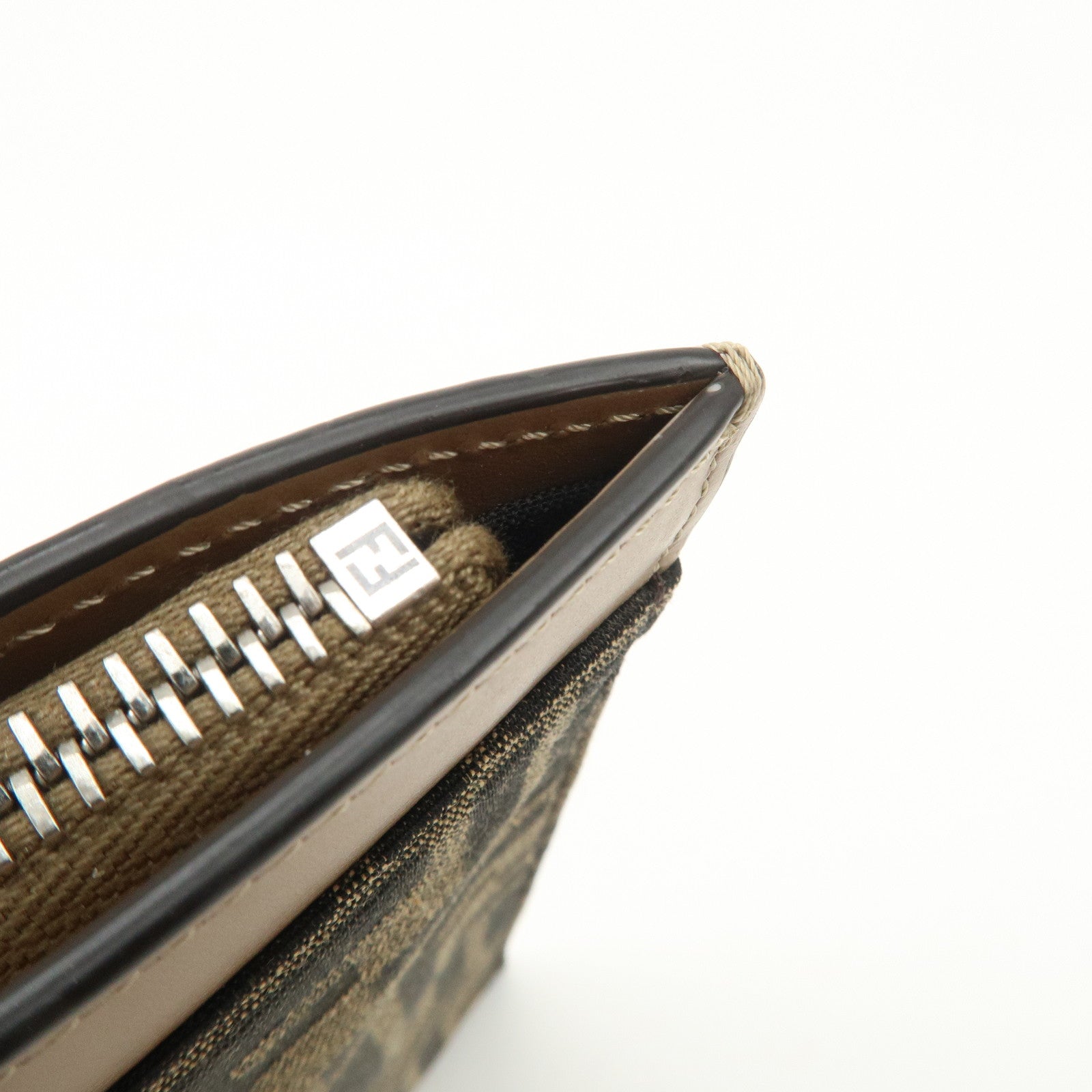 FENDI Zucca Leather Canvas Slim Clutch Bag Medium Brown 7N0134