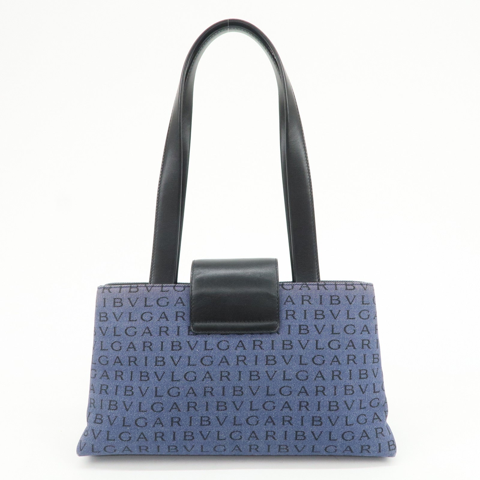 BVLGARI Logo Mania Denim Leather Shoulder Bag Hand Bag Blue Black